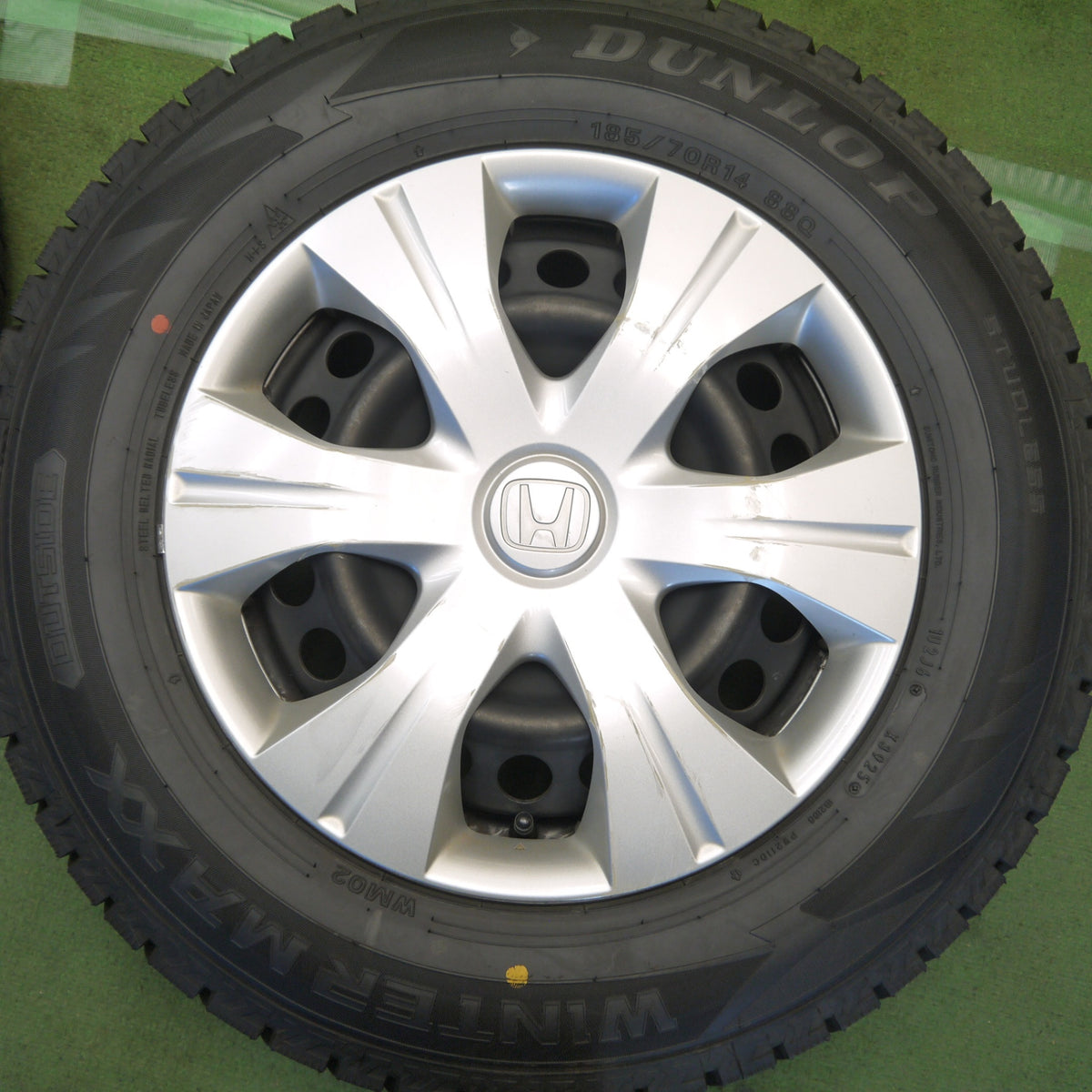 バリ溝！25年！ほぼ10分◎ホンダ フリード 純正 スチール 185/70R14 スタッドレス ダンロップ ウインターマックス WM02 14インチ PCD100/4H◎6092503Hス
