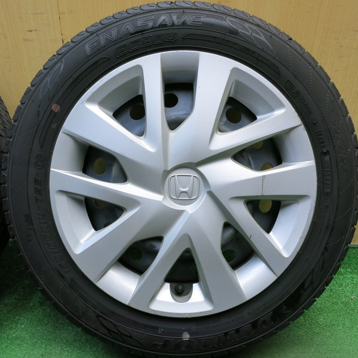 バリ溝！23年！8.5分◎ホンダ N-BOX 純正 スチール 155/65R14 ダンロップ エナセーブ EC204 14インチ PCD100/4H◎6072304HAノ