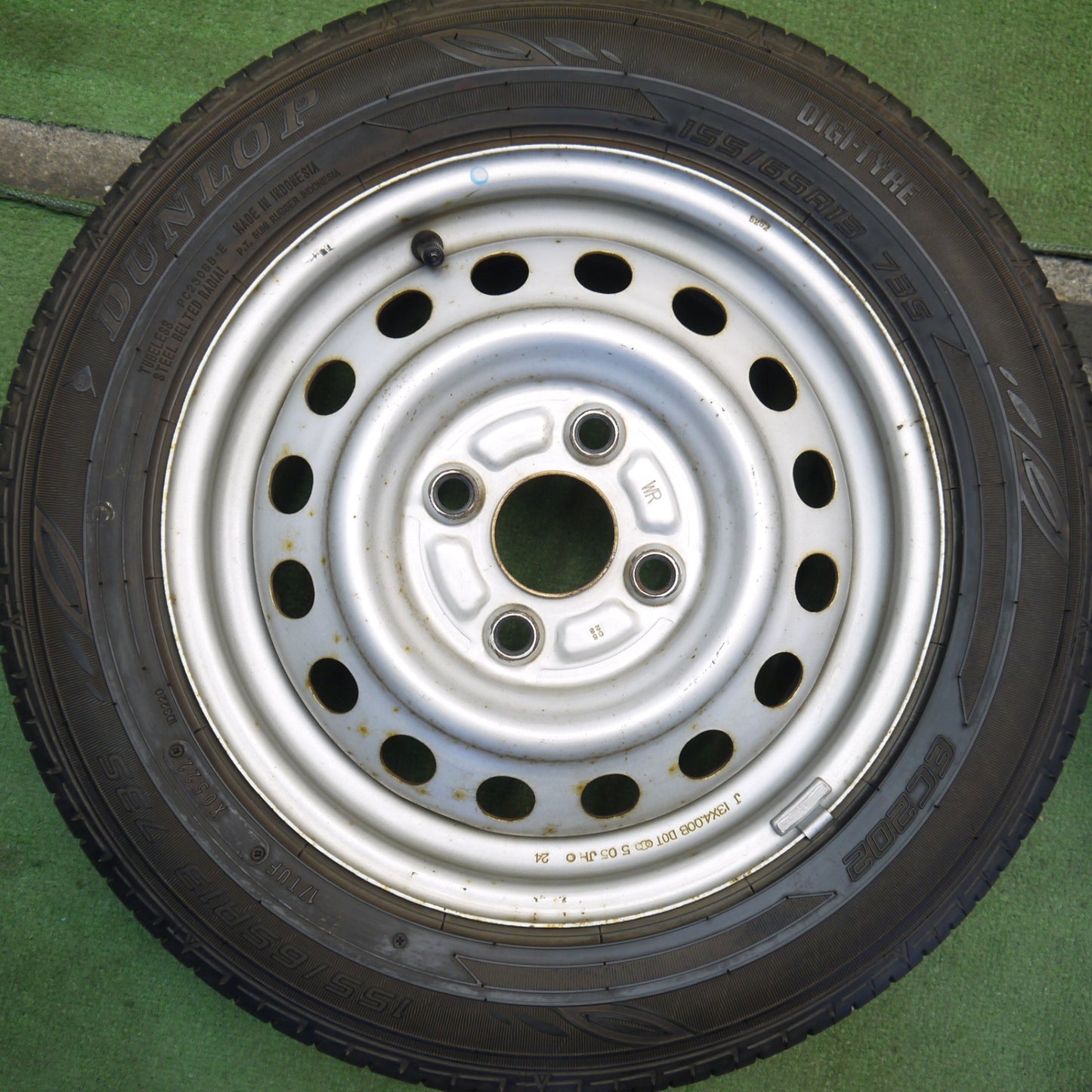 バリ溝！22年！8.5分◎スズキ ラパン 等 純正 スチール 155/65R13 ダンロップ EC202 13インチ PCD100/4H◎6080507Hノ