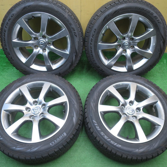 バリ溝！8.5分★日産 V35 スカイライン 純正 215/55R17 スタッドレス ピレリ アイスアシンメトリコ 17インチ PCD114.3/5H★5122504NJス