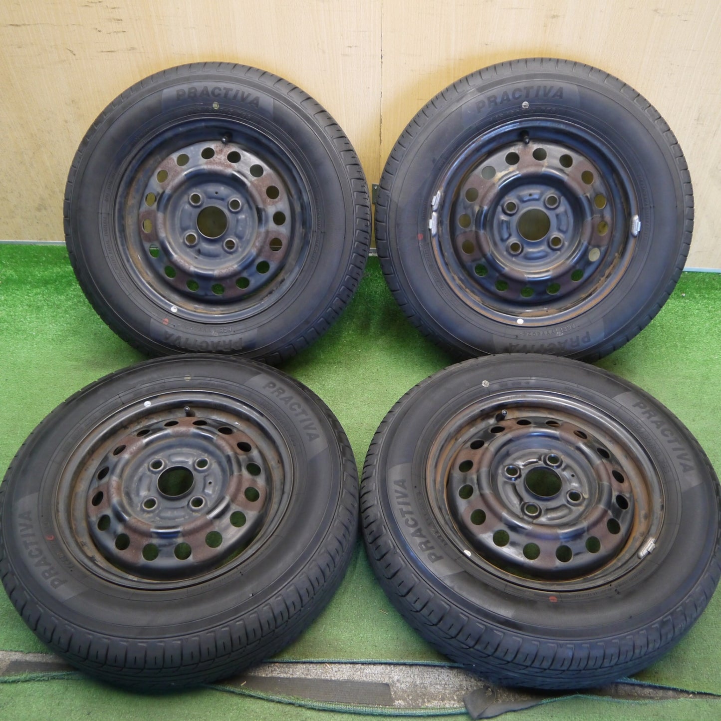 4本価格！24年◎145/80R13 プラクティバ ヨコハマ 製 スチール ホイール 13インチ PCD100/4H◎6080504Hノ