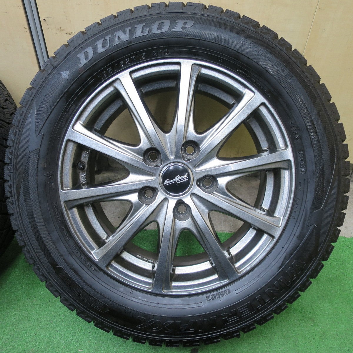 バリ溝！22年！キレイ！9.5分以上★スタッドレス 195/65R15 ダンロップ ウインターマックス WM02 EuroSpeed MANARAY SPORT ユーロスピード 15インチ PCD114.3/5H★5062002TTス