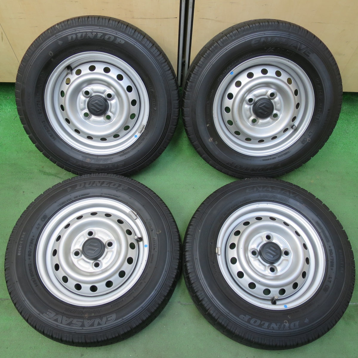 キレイ★スズキ キャリイ エブリイ アルト 等 純正 スチール 145/80R12 80/78N ダンロップ エナセーブ VAN01 12インチ PCD100/4H★5100204イノ