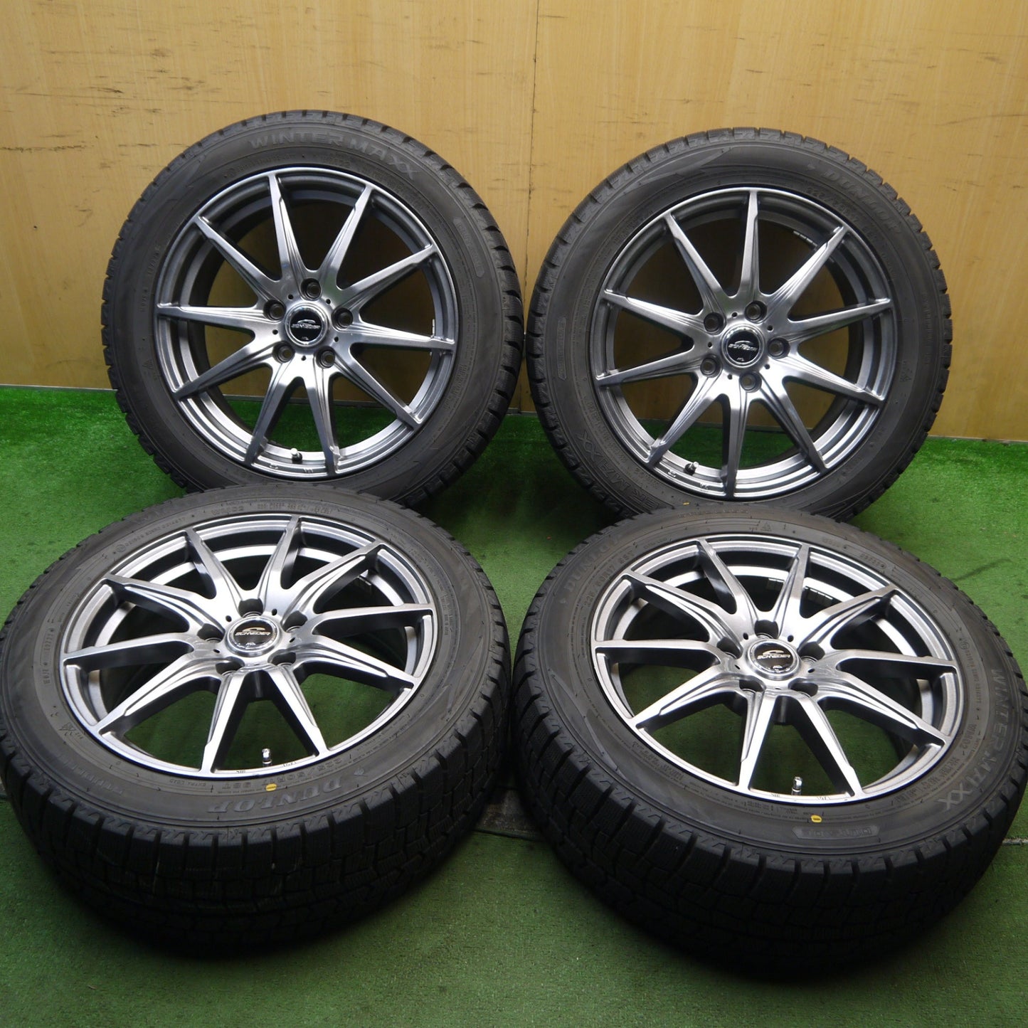 バリ溝！22年！キレイ！9.5分★スタッドレス 225/50R17 ダンロップ ウインターマックス WM02 SCHNEIDER MiD シュナイダー 17インチ PCD114.3/5H★5082601Hス