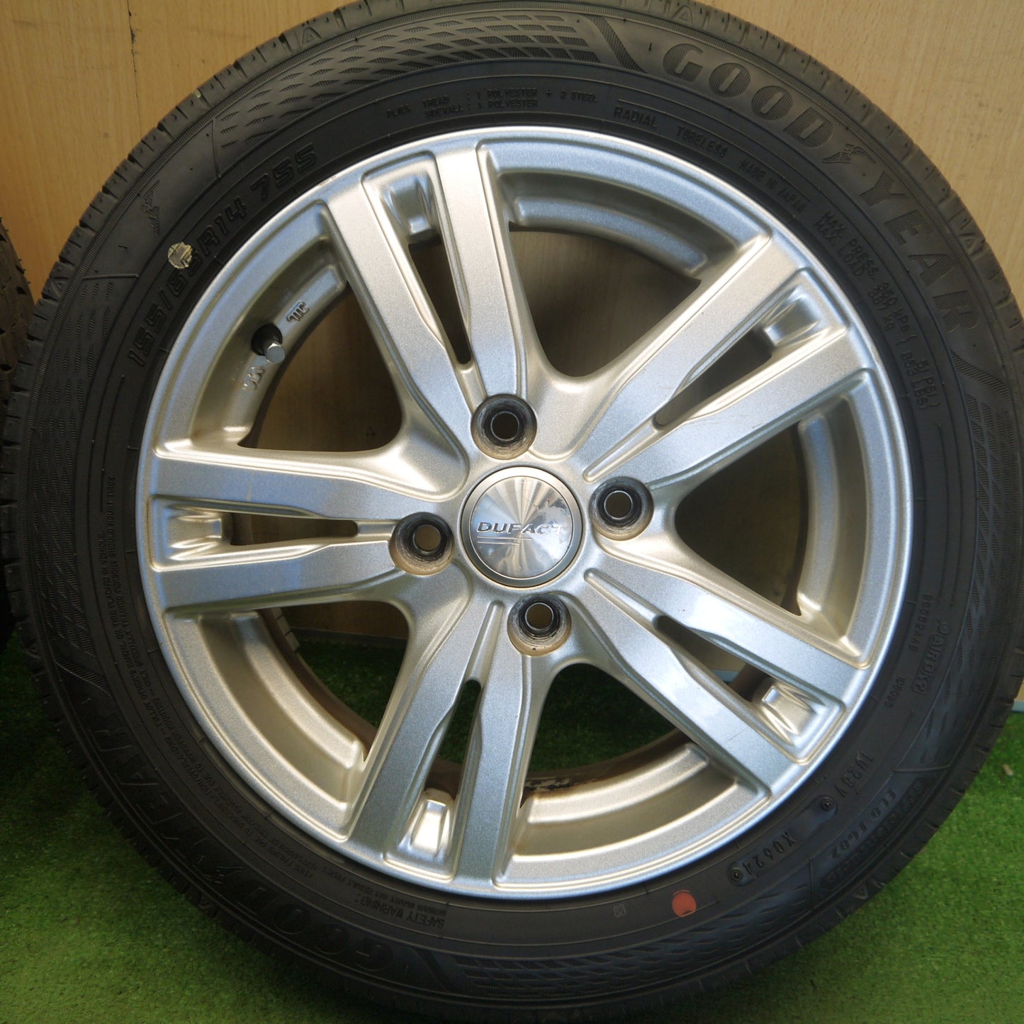 バリ溝！25年！ほぼ10分◎155/65R14 グッドイヤー EfficientGrip ECO EG02 ブリヂストン NEWNO DUFACT デュファクト 14インチ PCD100/4H◎6081005Hノ