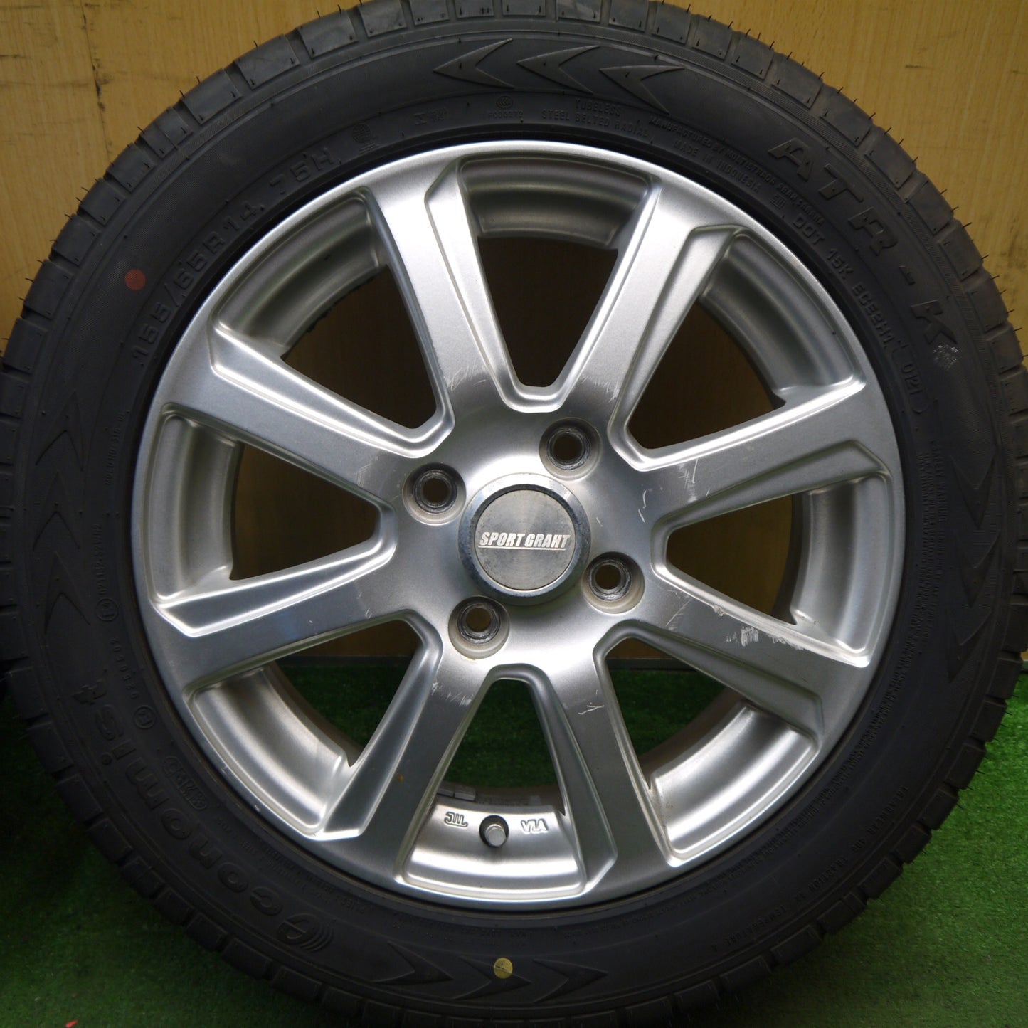 バリ溝！21年！9.5分★155/65R14 エコノミスト ATR-K SPORT GRAHT 社外 アルミ 14インチ PCD100/4H★5090102Hノ