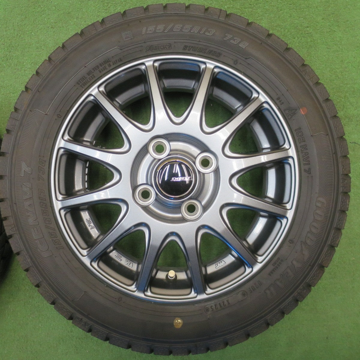 ほぼ未使用！25年！キレイ★スタッドレス 155/65R13 グッドイヤー アイスナビ7 EMBELY 社外 アルミ 13インチ PCD100/4H★6032904NJス