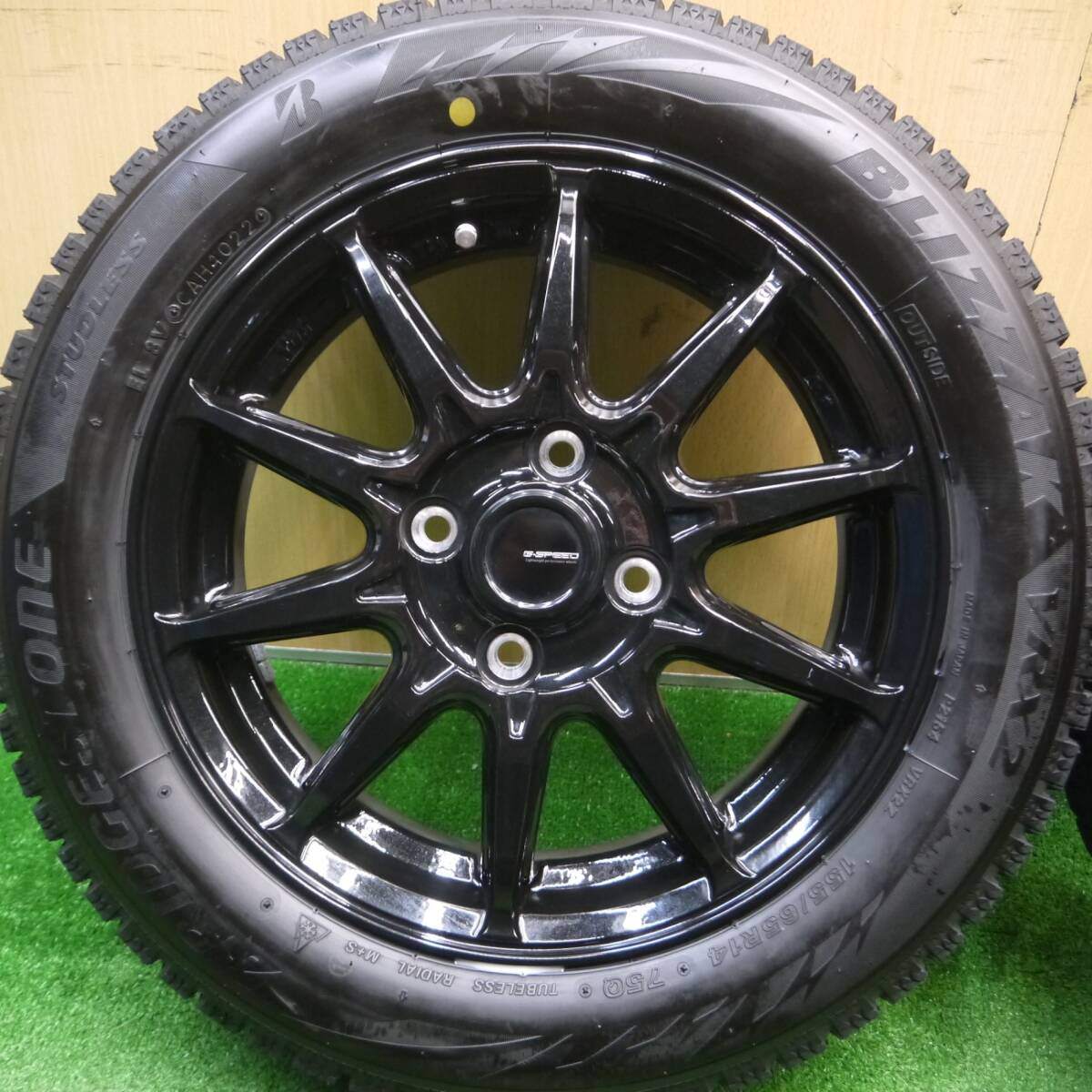 バリ溝！22年！キレイ！ほぼ10分★スタッドレス 155/65R14 ブリヂストン ブリザック VRX2 G-SPEED Gスピード 14インチ PCD100/4H★4122507Hス