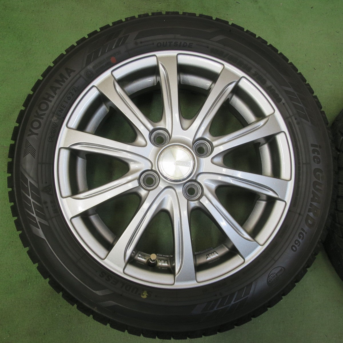 バリ溝！22年！キレイ！ほぼ10分◎スタッドレス 155/65R14 ヨコハマ アイスガード iG60 WEZEN 社外 アルミ 14インチ PCD100/4H◎6071501イス