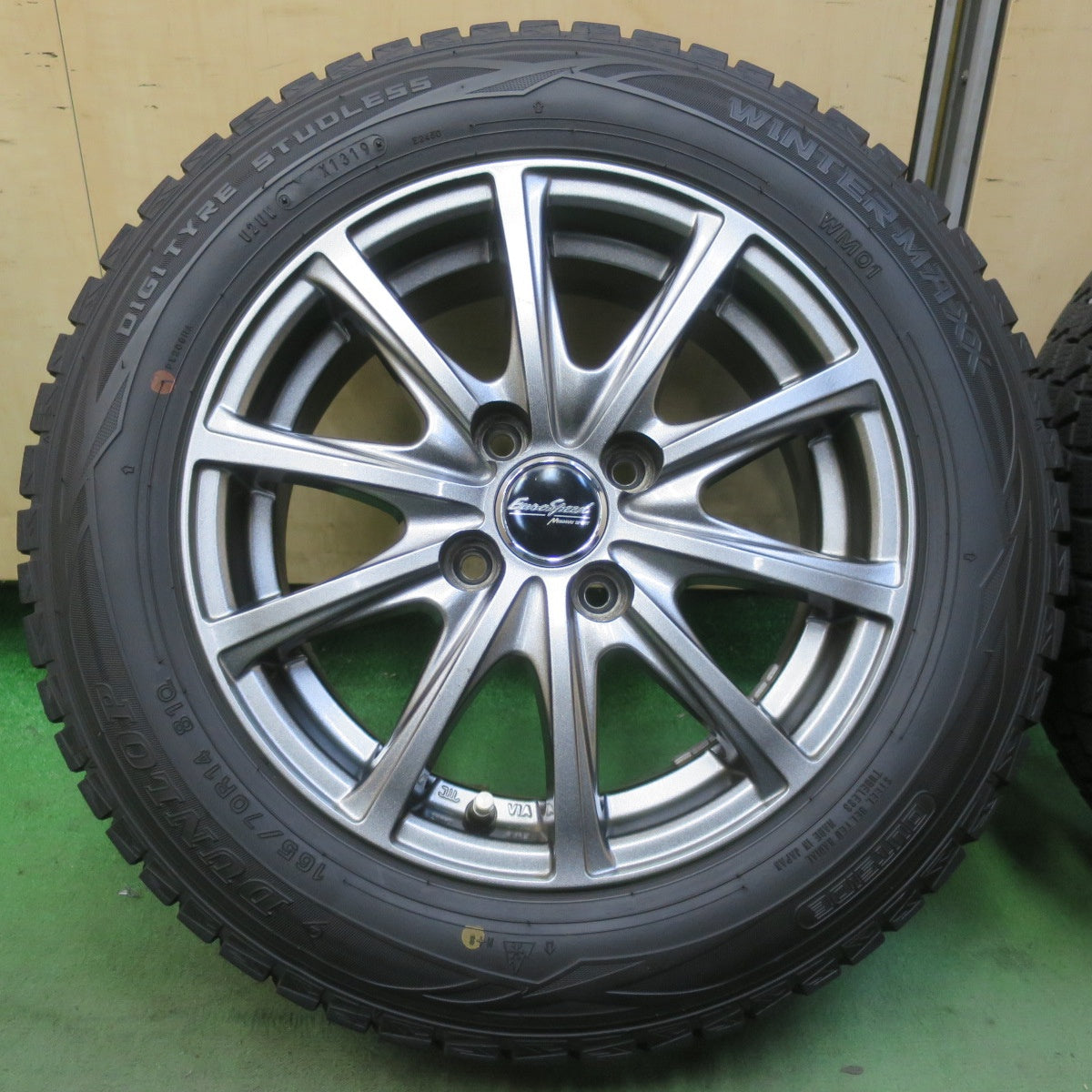 バリ溝！9分◎スタッドレス 165/70R14 ダンロップ ウインターマックス WM01 EuroSpeed MANARAY SPORT ユーロスピード 14インチ PCD100/4H◎6081209イス