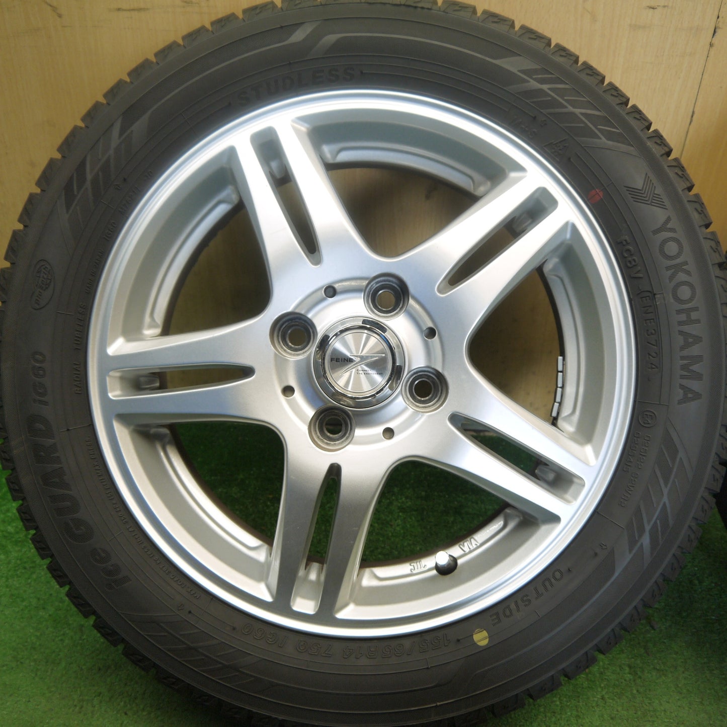 バリ溝！24年！キレイ！9.5分◎スタッドレス 155/65R14 ヨコハマ アイスガード iG60 FEINE 社外 アルミ 14インチ PCD100/4H◎6062302Hス
