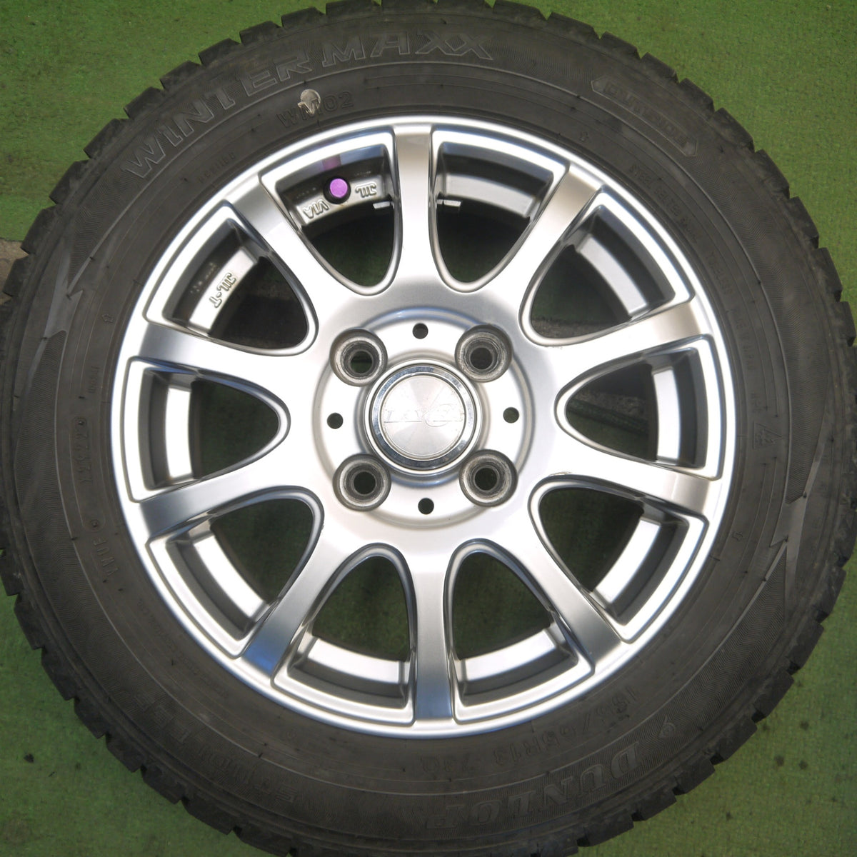 バリ溝！22年！8.5分◎スタッドレス 155/65R13 ダンロップ ウインターマックス WM02 LAYCEA レイシア 13インチ PCD100/4H◎6082604Hス