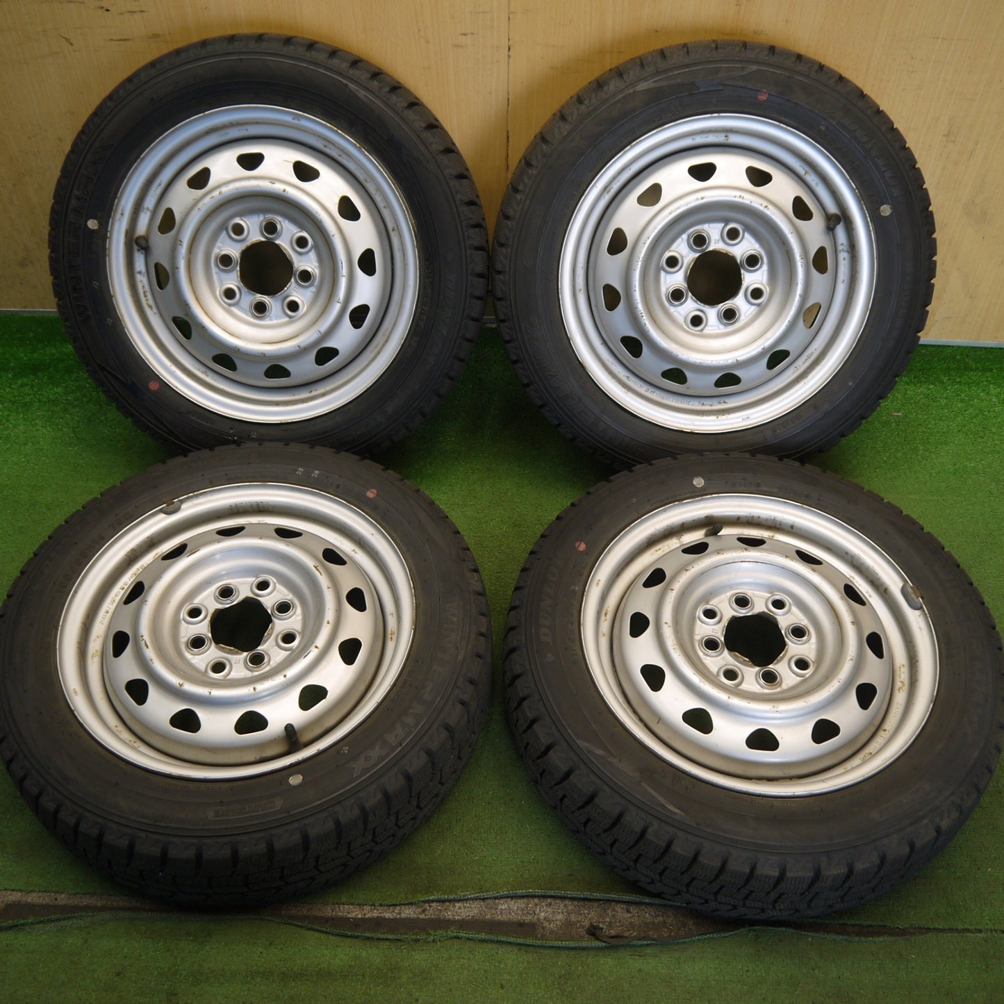 バリ溝！24年！9分◎スタッドレス 155/65R14 ダンロップ ウインターマックス WM02 スチール ホイール 14インチ PCD100 114.3/4H マルチ◎6072706Hス