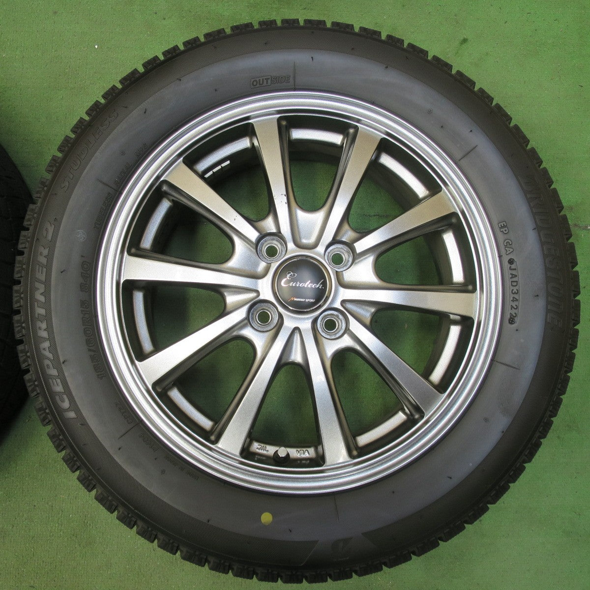 バリ溝！22年！キレイ！9.5分★スタッドレス 185/60R15 ブリヂストン アイスパートナー2 EuroTech MANARAY SPORT ユーロテック マナレイ 15インチ PCD100/4H★5101407イス