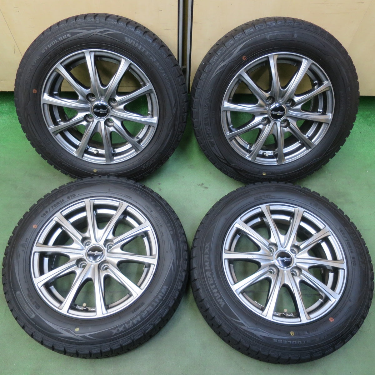 バリ溝！9分◎スタッドレス 165/70R14 ダンロップ ウインターマックス WM01 EuroSpeed MANARAY SPORT ユーロスピード 14インチ PCD100/4H◎6081209イス