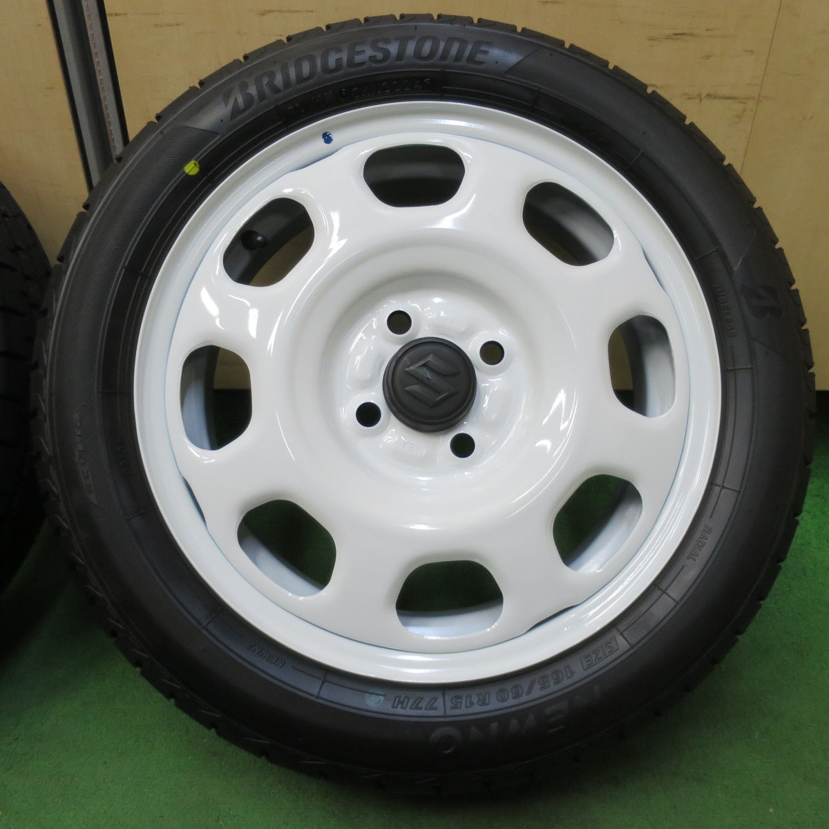 [送料無料] 2本未使用！24年！バリ溝！9分★スズキ ハスラー 純正 スチール 165/60R15 ブリヂストン NEWNO ニューノ 15インチ PCD100/4H★5031407イノ