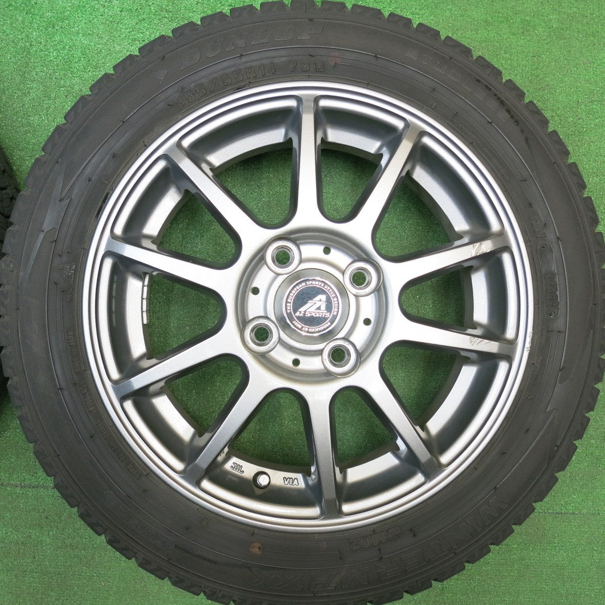 バリ溝！21年！キレイ！9.5分★スタッドレス 155/65R14 ダンロップ ウインターマックス WM02 AZ SPORTS AZスポーツ 14インチ PCD100/4H★5121303HAス