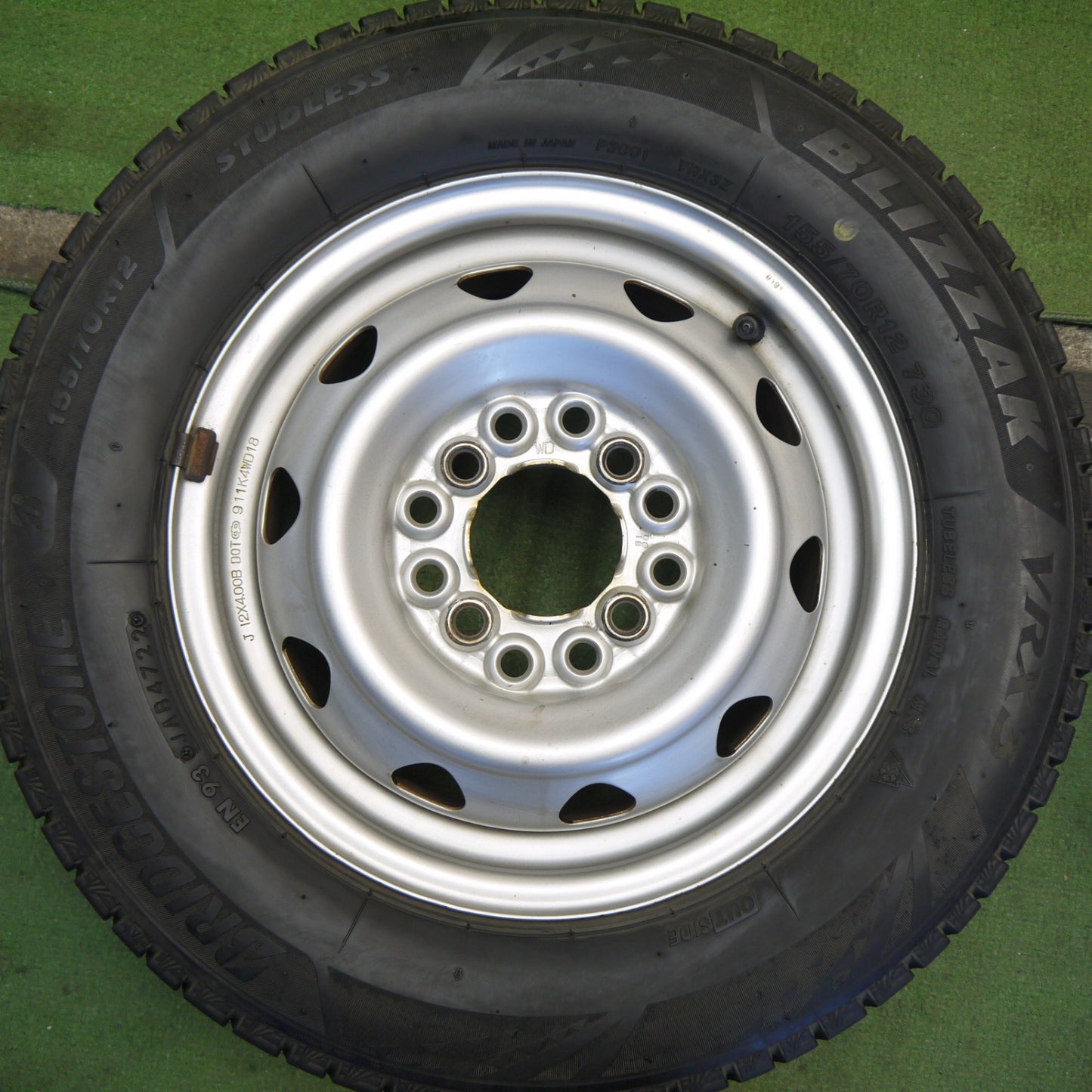 バリ溝！22年！キレイ！9分◎スタッドレス 155/70R12 ブリヂストン ブリザック VRX3 スチール ホイール 12インチ PCD100 110 114.3/4H マルチ◎6080505Hス