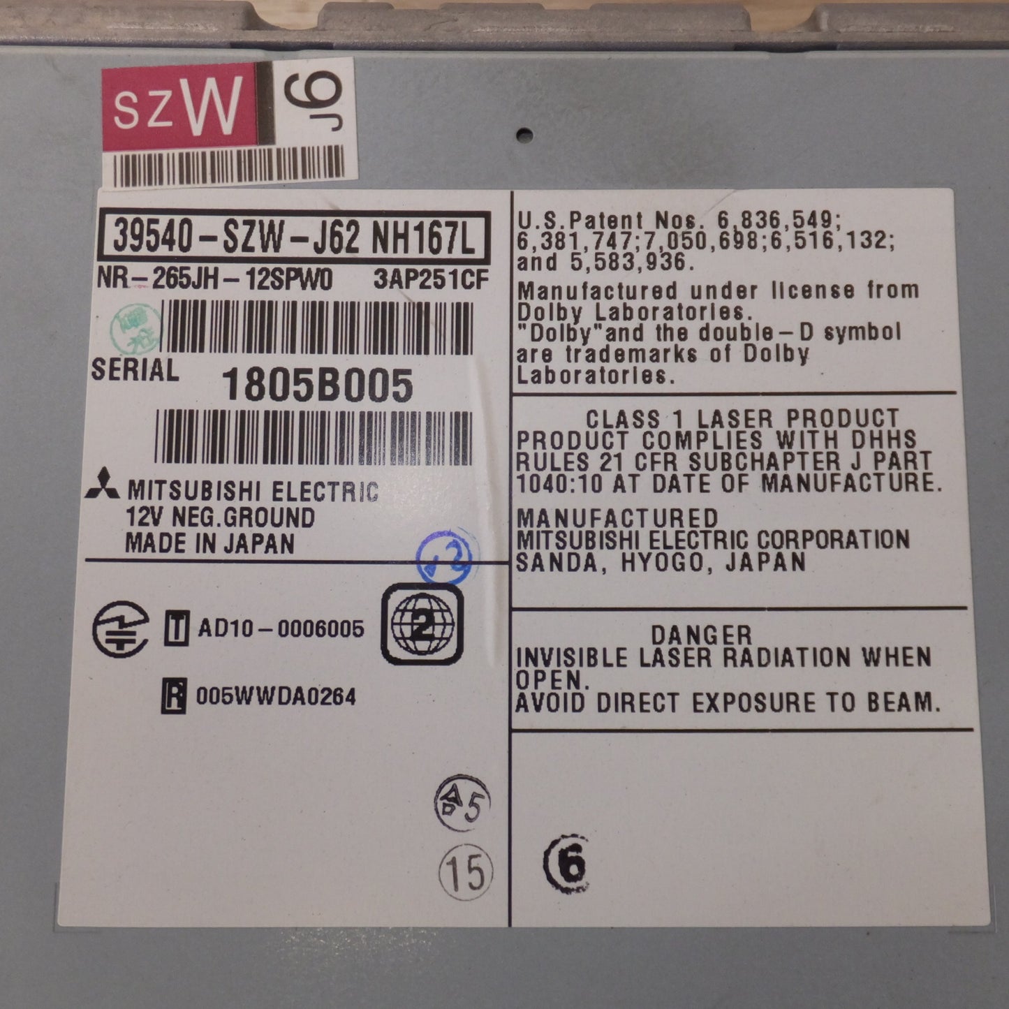 [送料無料] 現状品★三菱製 ホンダ 純正 ステップワゴン スパーダ RK5 RK6 HDDナビ 39540-SZW-J62 NH167L(9)★