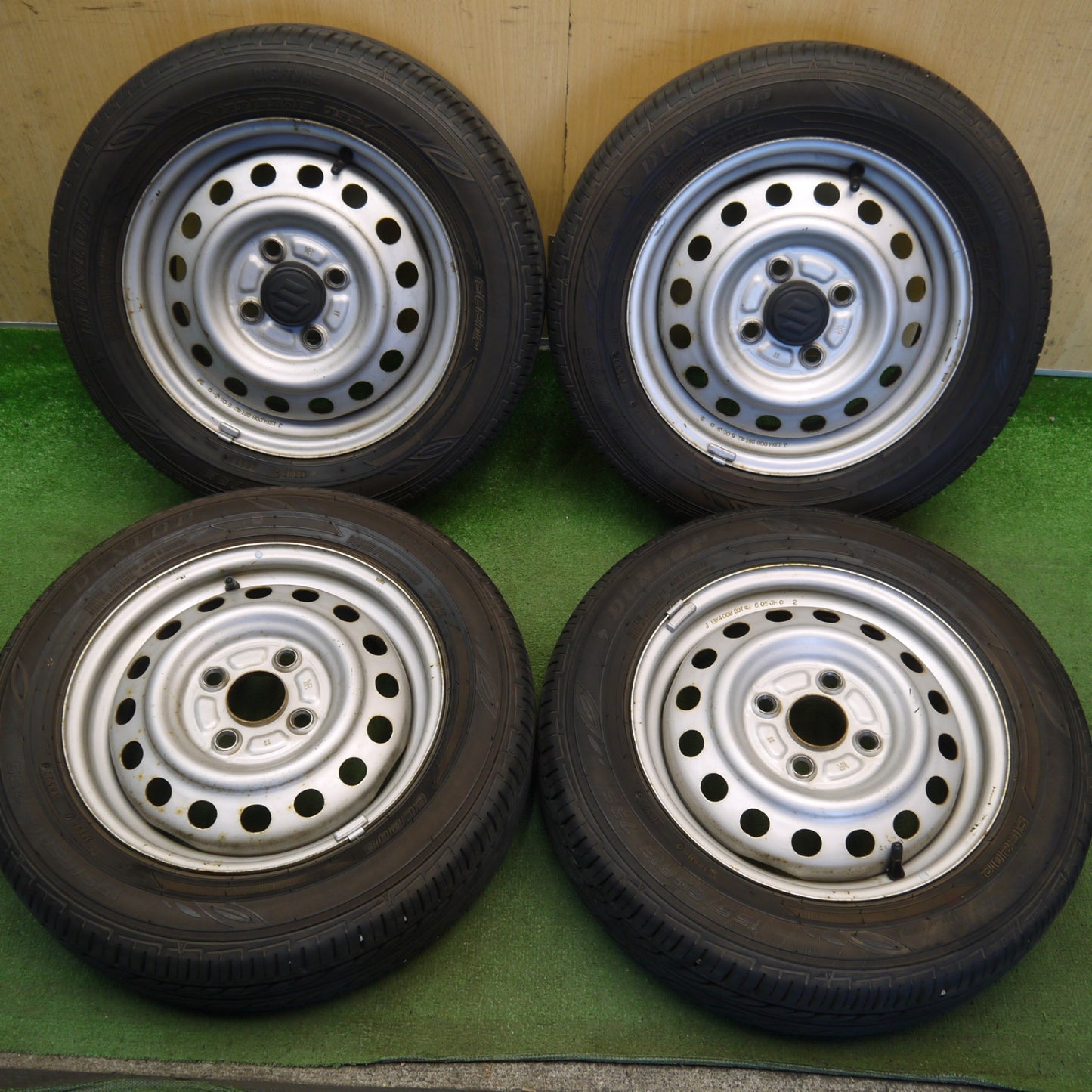 バリ溝！22年！8.5分◎スズキ ラパン 等 純正 スチール 155/65R13 ダンロップ EC202 13インチ PCD100/4H◎6080507Hノ