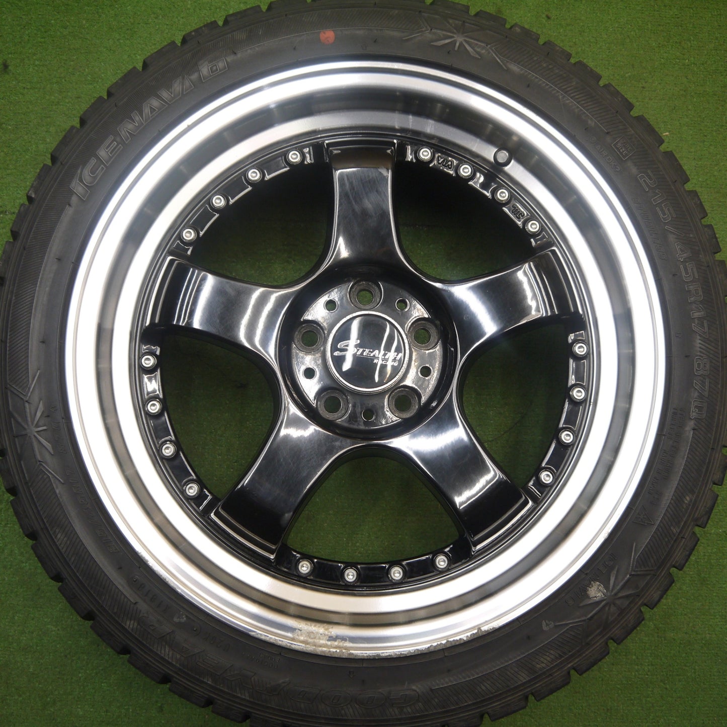 バリ溝！9.5分！3本★プリウス 等 STEALTH RACING PROGRESS K35 215/45R17 スタッドレス グッドイヤー アイスナビ6 17インチ ステルスレーシング PCD100/5H★6022506Hス