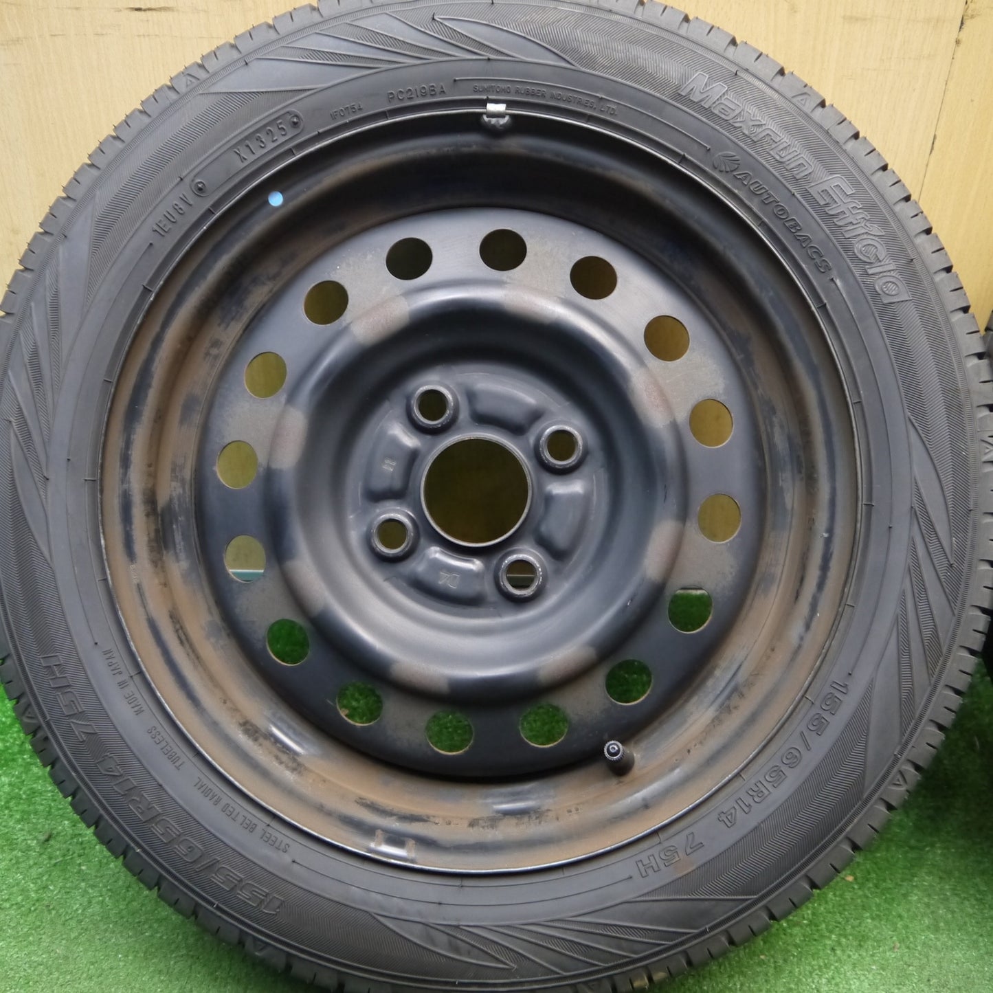 バリ溝！25年！8.5分★155/65R14 オートバックス Maxrun Effcia スチール ホイール 14インチ PCD100/4H★6032309Hノ