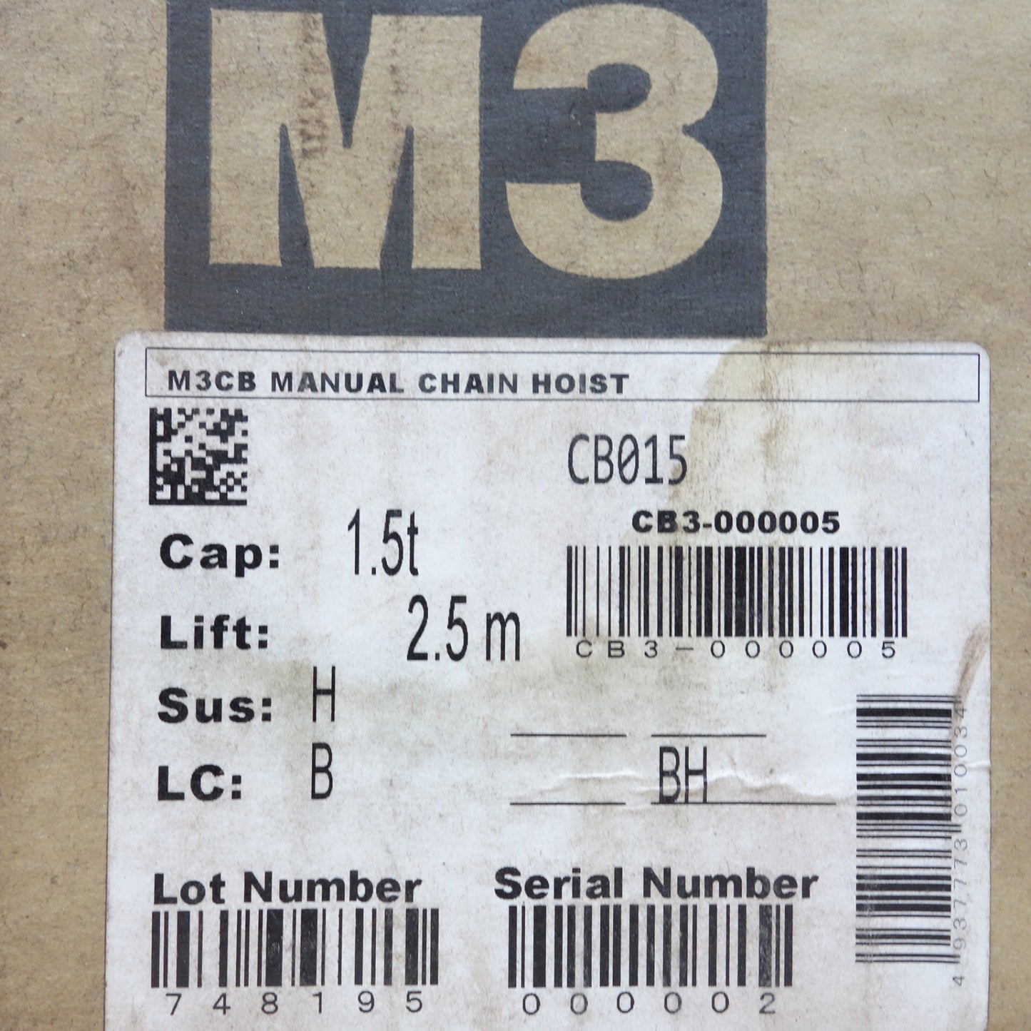 [送料無料] 未使用◆キトー マイティ M3型 チェーン ブロック CB015 1.5t 揚程2.5m 荷締め機 ガッチャ KITO◆