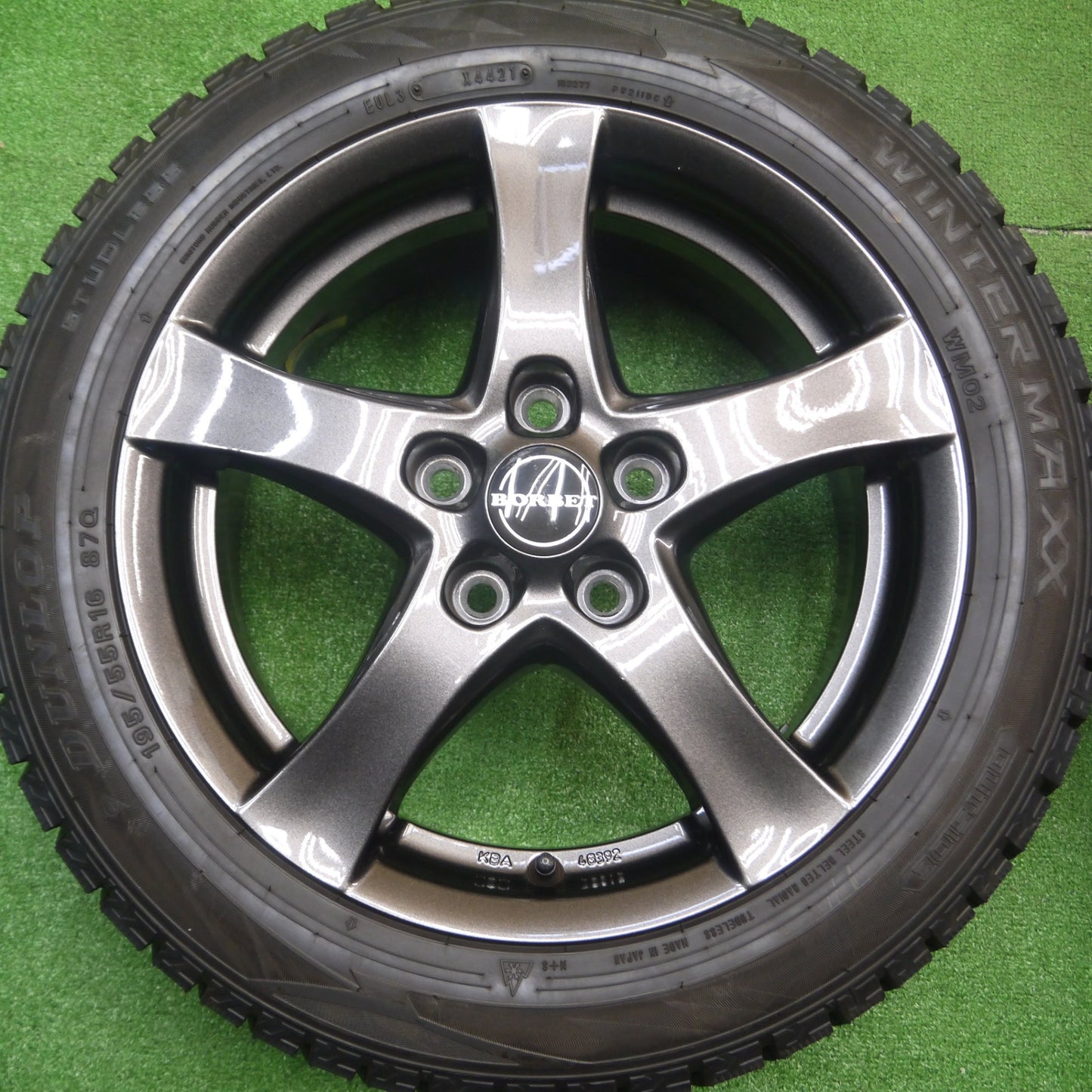 [送料無料] バリ溝！21年！ほぼ10分★BMW MINI等 BORBET タイプF 195/55R16 スタッドレス ダンロップ ウインターマックス WM02 ボルベット PCD112/5H★4102907Hス