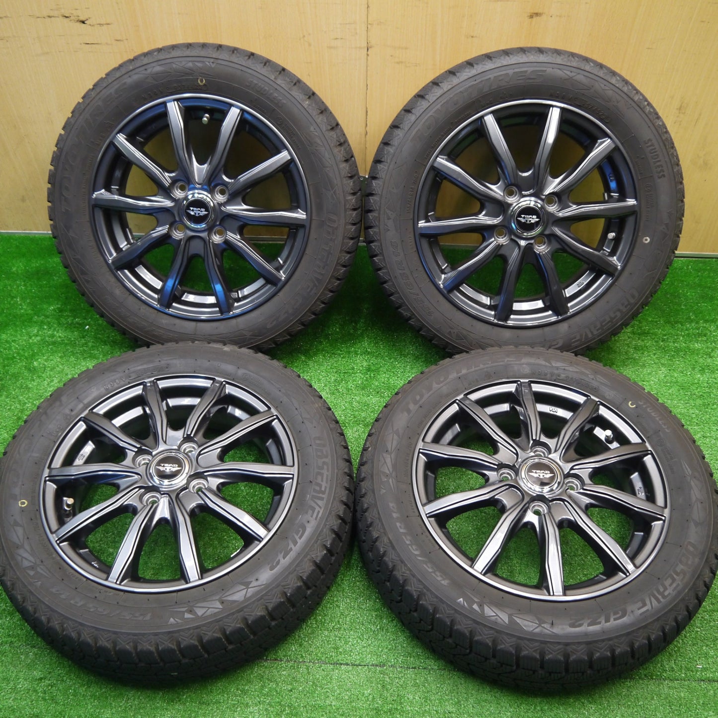 バリ溝！23年！キレイ！9.5分★スタッドレス 155/65R14 トーヨー オブザーブ GIZ2 TEAD テッド 14インチ PCD100/4H★5101501Hス
