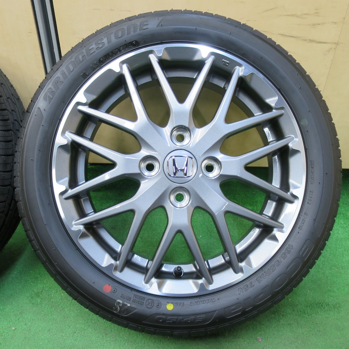 [送料無料] 新車外し！24年★ホンダ N-ONE N-BOX カスタム 純正 ENKEI 165/55R15 ブリヂストン エコピア EP150 エンケイ PCD100/4H★4110304イノ