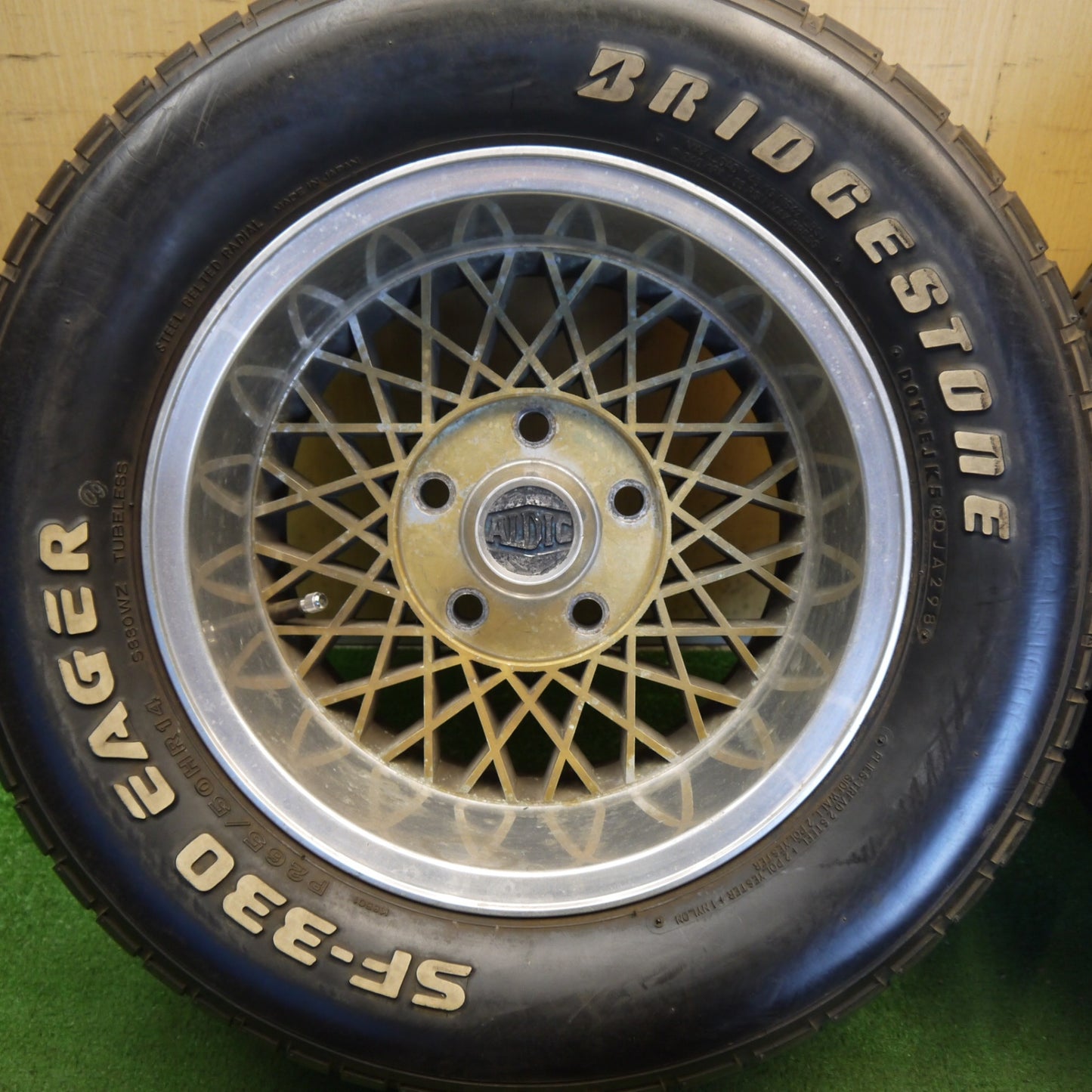 4本価格◎旧車 265/50R14 ブリヂストン SF-330 EAGER ホワイトレター 社外 アルミ ALDIC メッシュ 14インチ PCD120/5H◎6070304Hノ