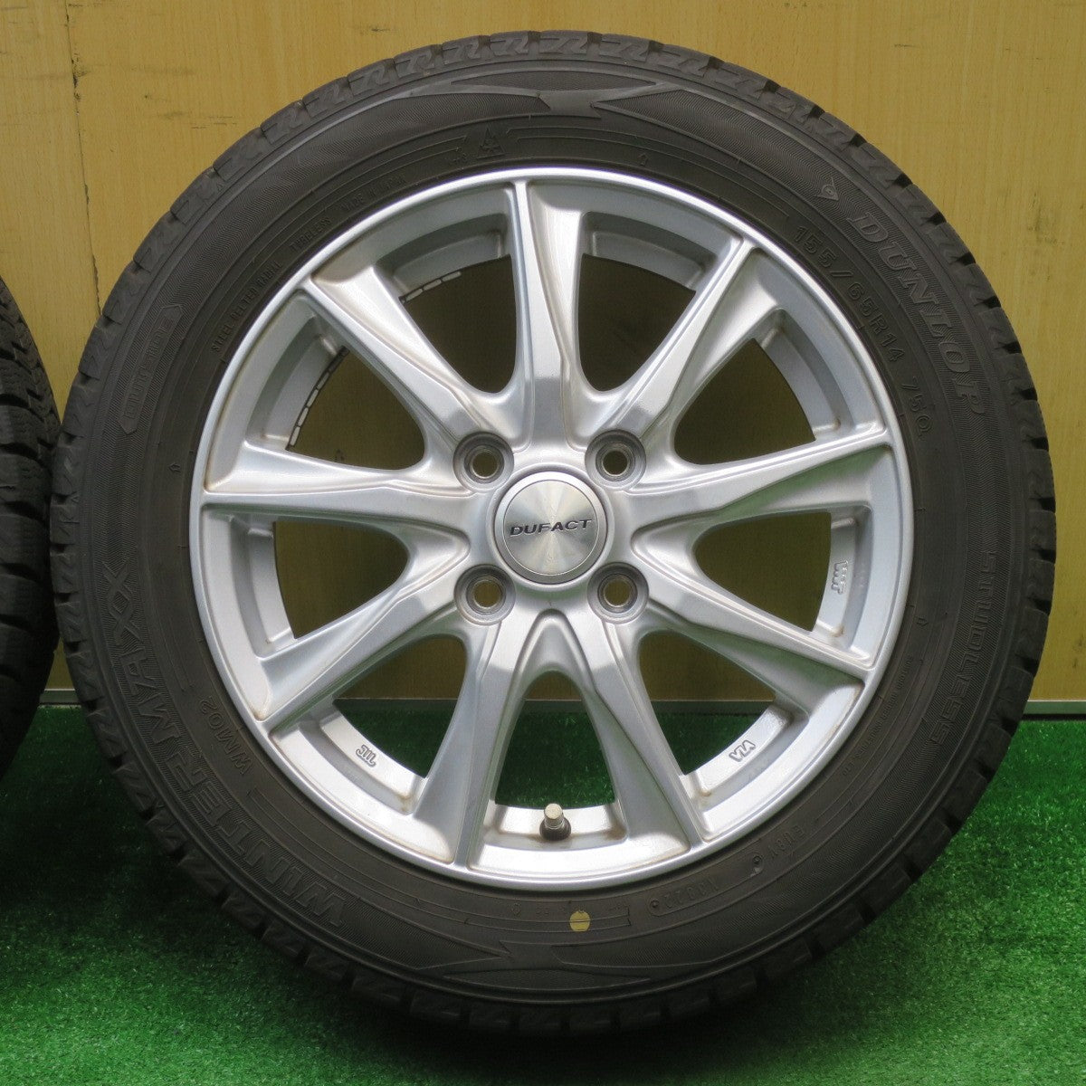 バリ溝！22年！9分★スタッドレス 155/65R14 ダンロップ ウインターマックス WM02 DUFACT デュファクト 14インチ PCD100/4H★5110704NJス