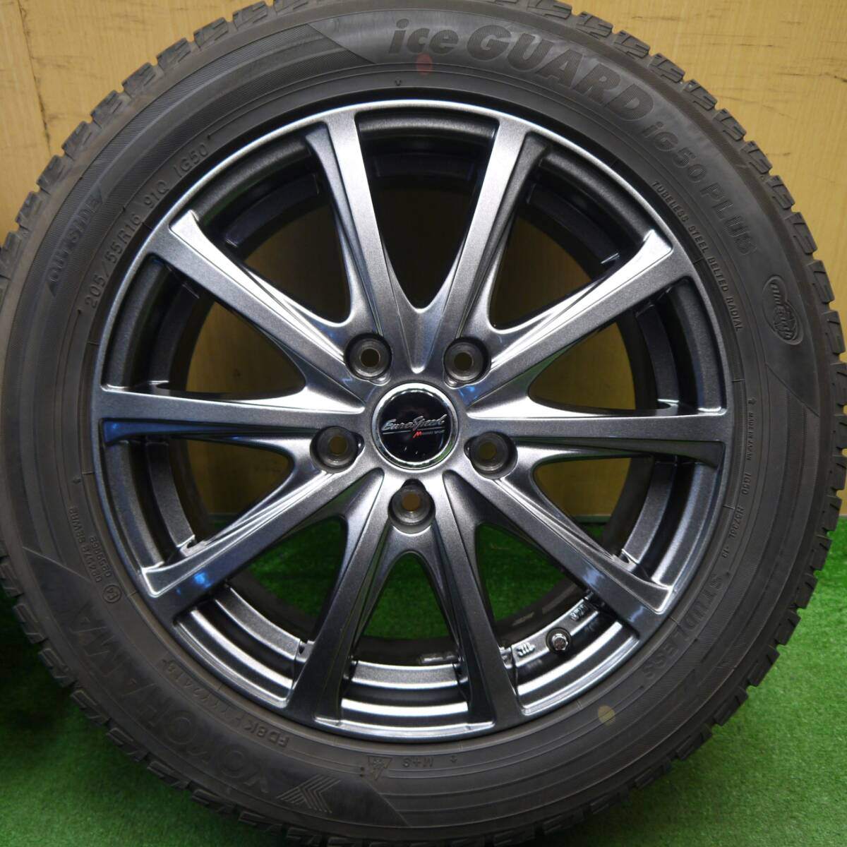 バリ溝！キレイ！8.5分★スタッドレス 205/55R16 ヨコハマ アイスガード iG50 プラス EuroSpeed MANARAY SPORT ユーロスピード 16インチ PCD114.3/5H★5031805Hス