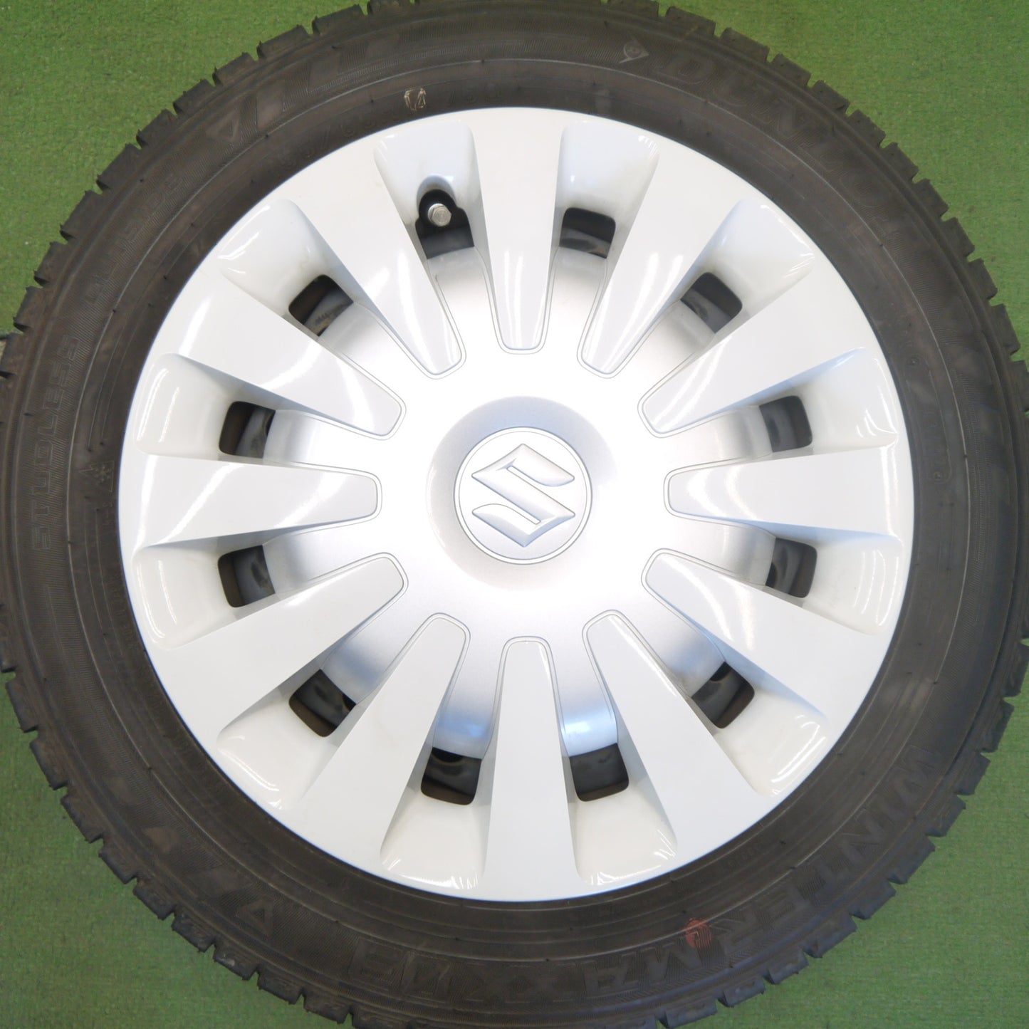 バリ溝！22年！キレイ！9.5分◎スズキ ワゴンR スマイル 純正 スチール 155/65R14 スタッドレス ダンロップ ウインターマックス 03 14インチ PCD100/4H◎6081004Hス