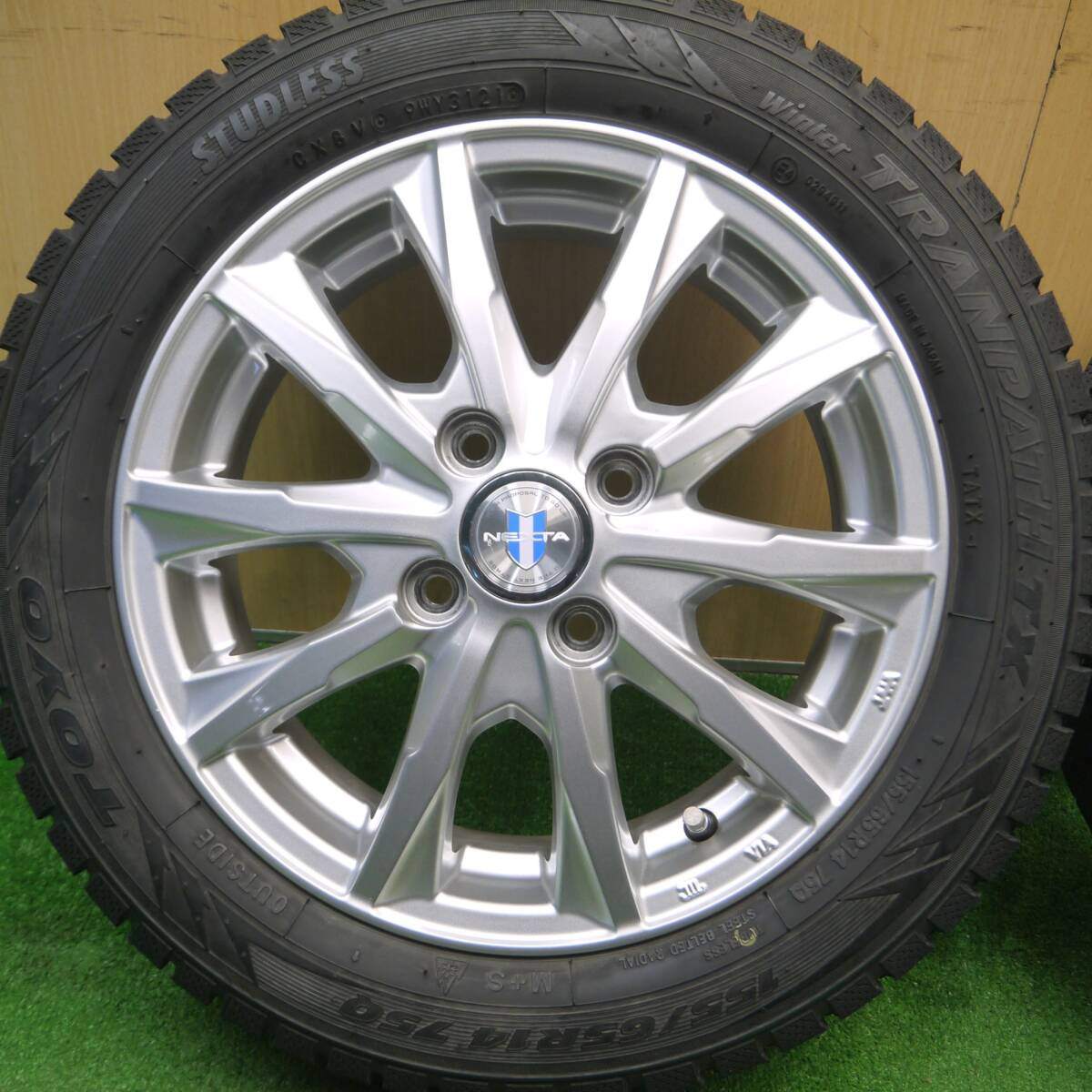バリ溝！21年！キレイ！9分★スタッドレス 155/65R14 トーヨー ウインター トランパス TX NEXTA ネクスタ 14インチ PCD100/4H★5011705Hス