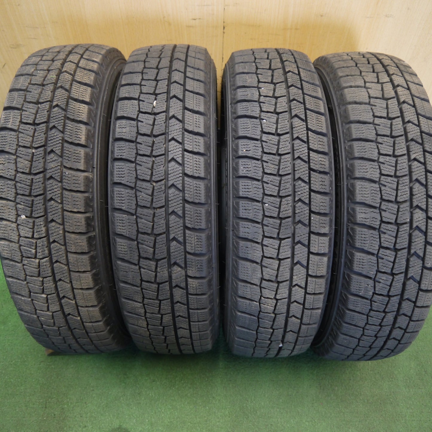 バリ溝！24年！9分◎スタッドレス 155/65R14 ダンロップ ウインターマックス WM02 スチール ホイール 14インチ PCD100 114.3/4H マルチ◎6072706Hス