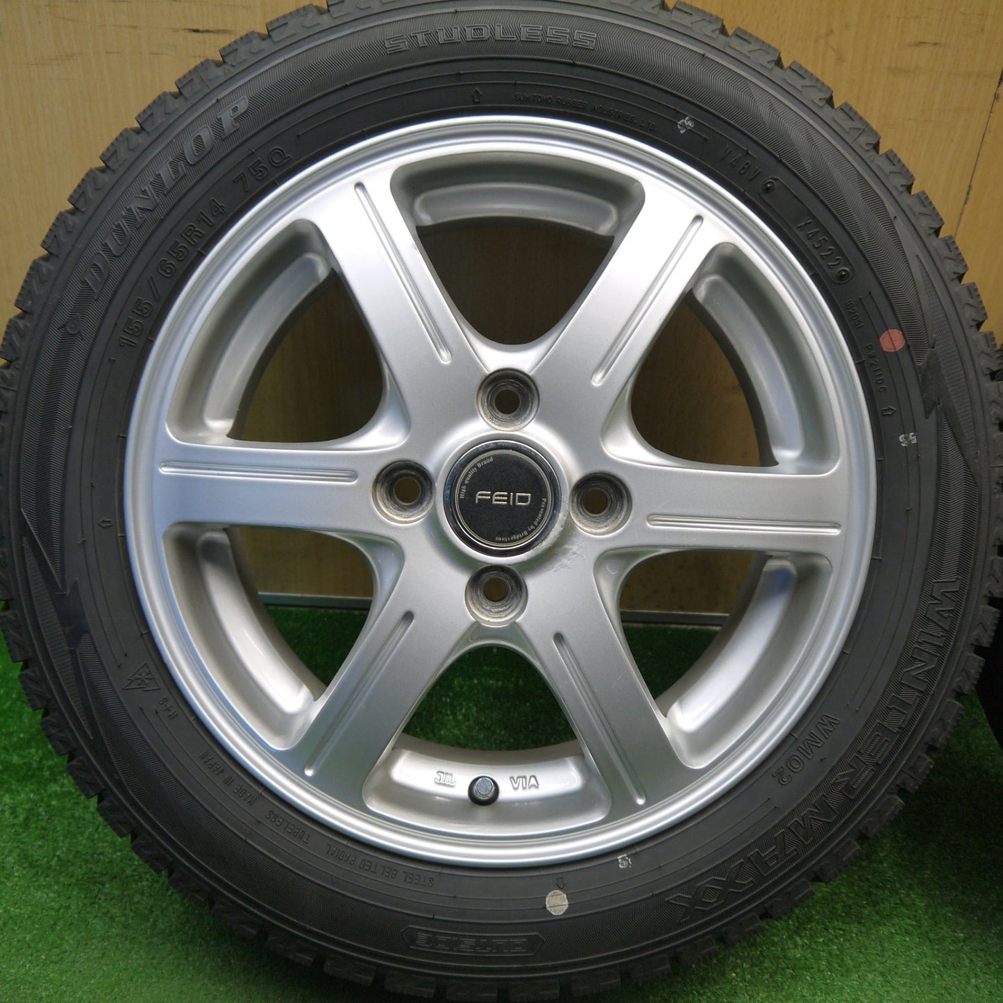 バリ溝！22年！9.5分★スタッドレス 155/65R14 ダンロップ ウインターマックス WM02 FEID フェイド 14インチ PCD100/4H★6011405Hス