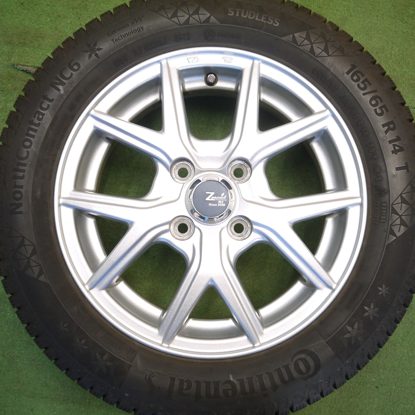 バリ溝！22年！キレイ！9分★スタッドレス 165/65R14 コンチネンタル ノースコンタクト NC6 Zmeist M5 14インチ ソリオ ハスラー 等 PCD100/4H★6042006Hス
