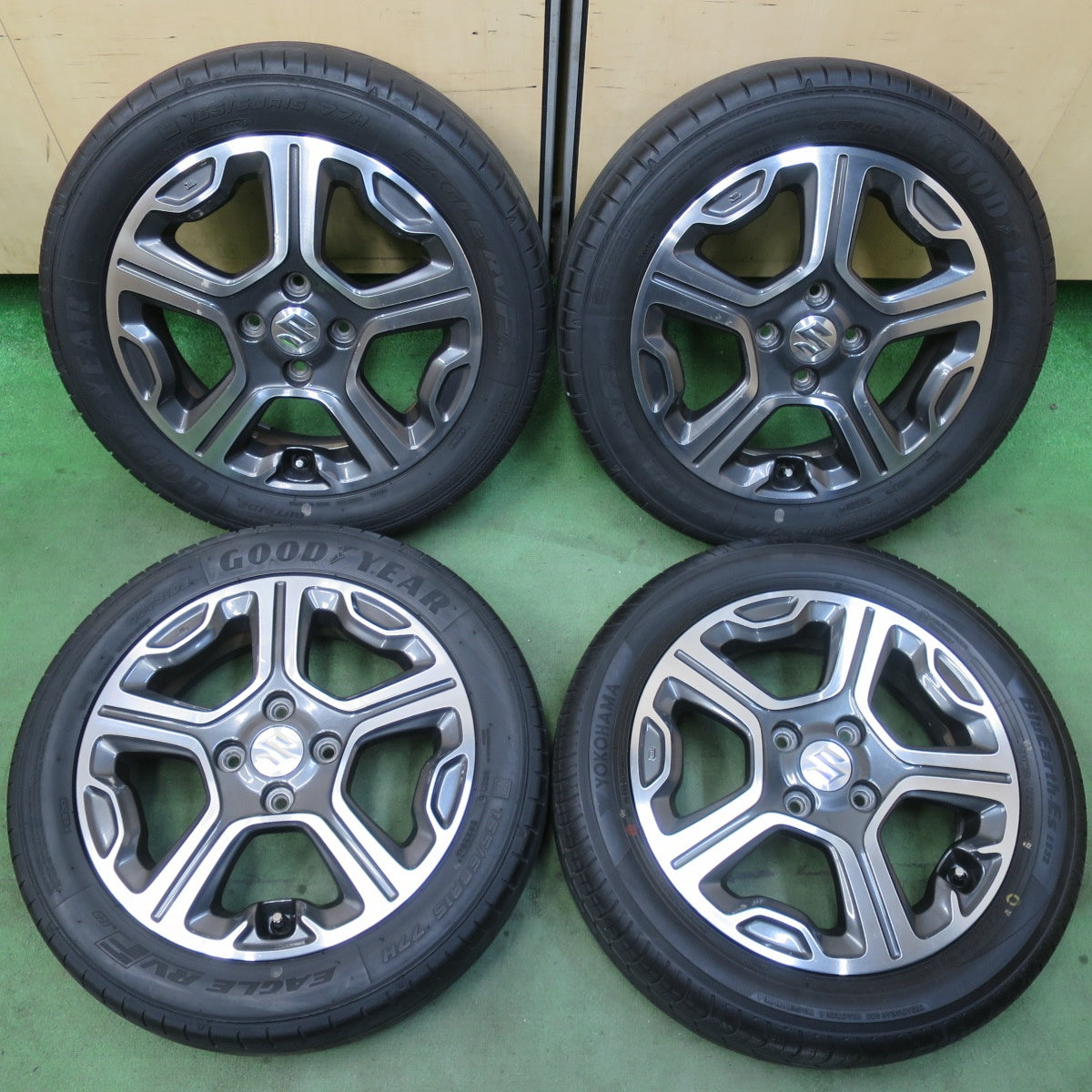 バリ溝！24年！ほぼ10分★スズキ MR31S ハスラー 純正 165/60R15 ヨコハマ BluEarth-ES ES32 グッドイヤー イーグル RVF ECO 15インチ PCD100/4H★5121306イノ