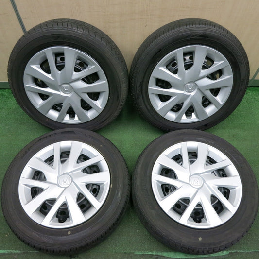 *送料無料* バリ溝！ほぼ10分★ホンダ N-BOX 純正 スチール 155/65R14 ダンロップ EC202 ヨコハマ ブルーアース A34 PCD100/4H★4042905HAノ
