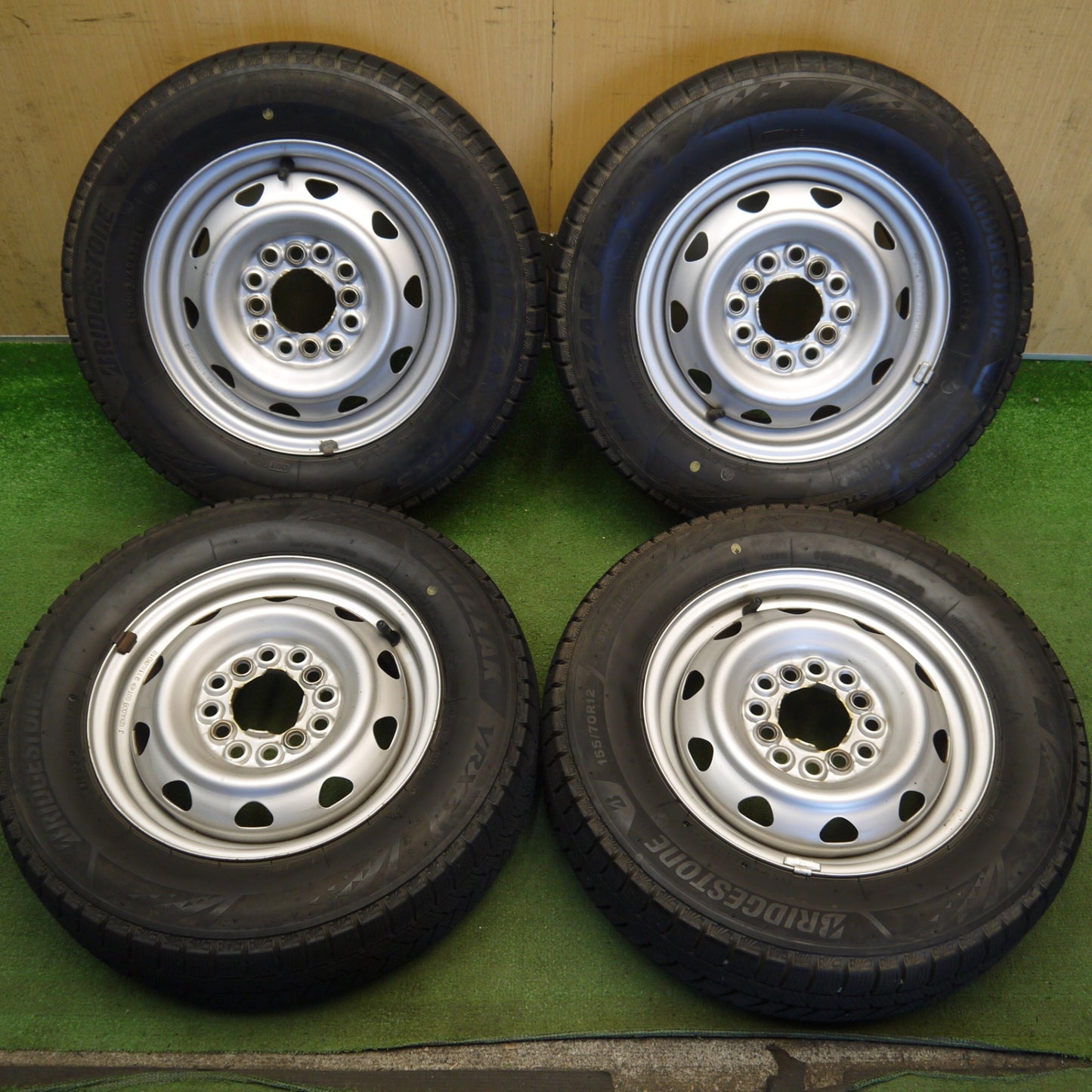 バリ溝！22年！キレイ！9分◎スタッドレス 155/70R12 ブリヂストン ブリザック VRX3 スチール ホイール 12インチ PCD100 110 114.3/4H マルチ◎6080505Hス