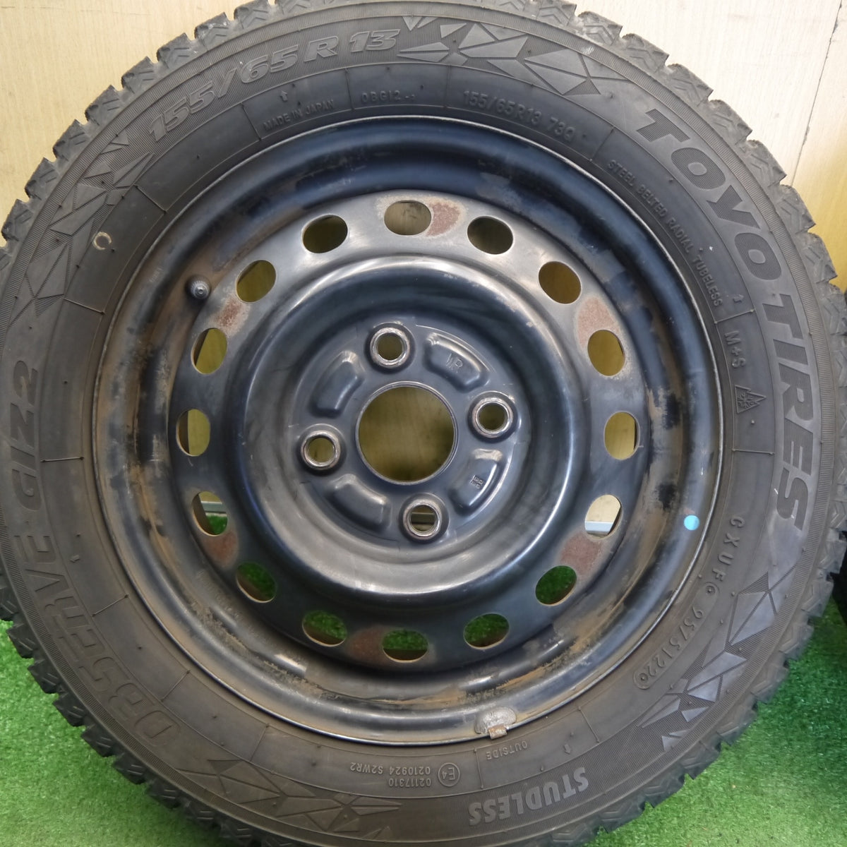 バリ溝！22年！9.5分以上◎スタッドレス 155/65R13 トーヨー オブザーブ GIZ2 スチール ホイール 13インチ PCD100/4H◎6082103Hス