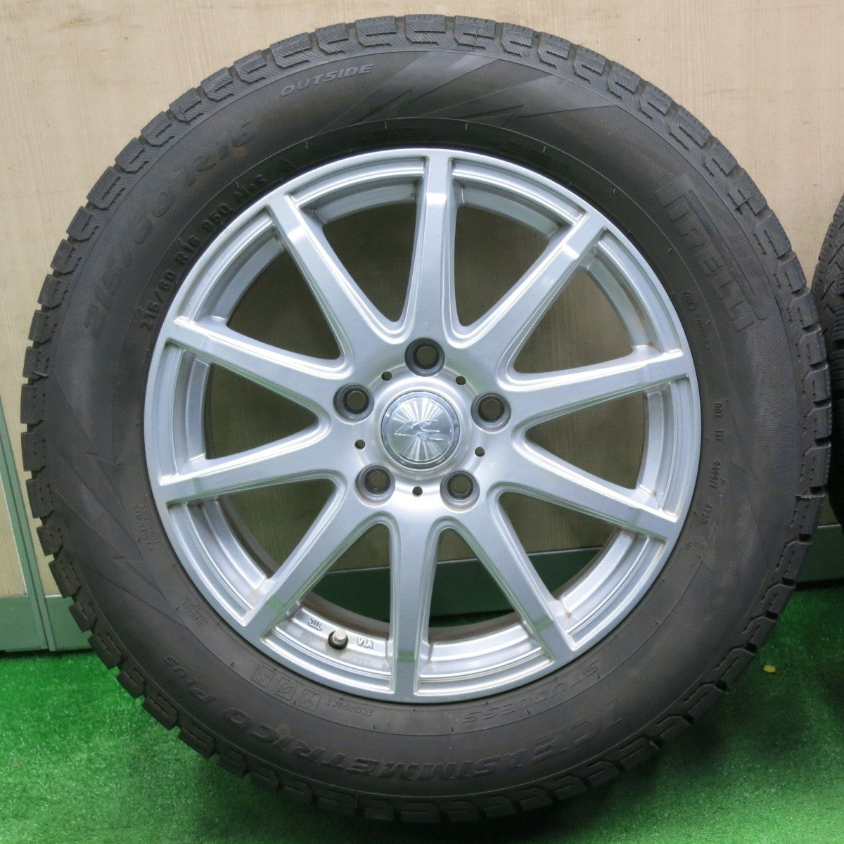 バリ溝！20年！キレイ！9分★スタッドレス 215/60R16 ピレリ アイスアシンメトリコ プラス Krait2 weds クレイト 16インチ PCD114.3/5H★4111405NJス
