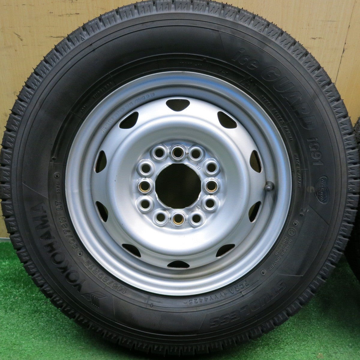 バリ溝！25年！キレイ！9.5分◎スタッドレス 145/80R12 80/78N ヨコハマ アイスガード iG91 スチール ホイール 12インチ PCD 100 110 114.3/4H マルチ◎6090603HAス