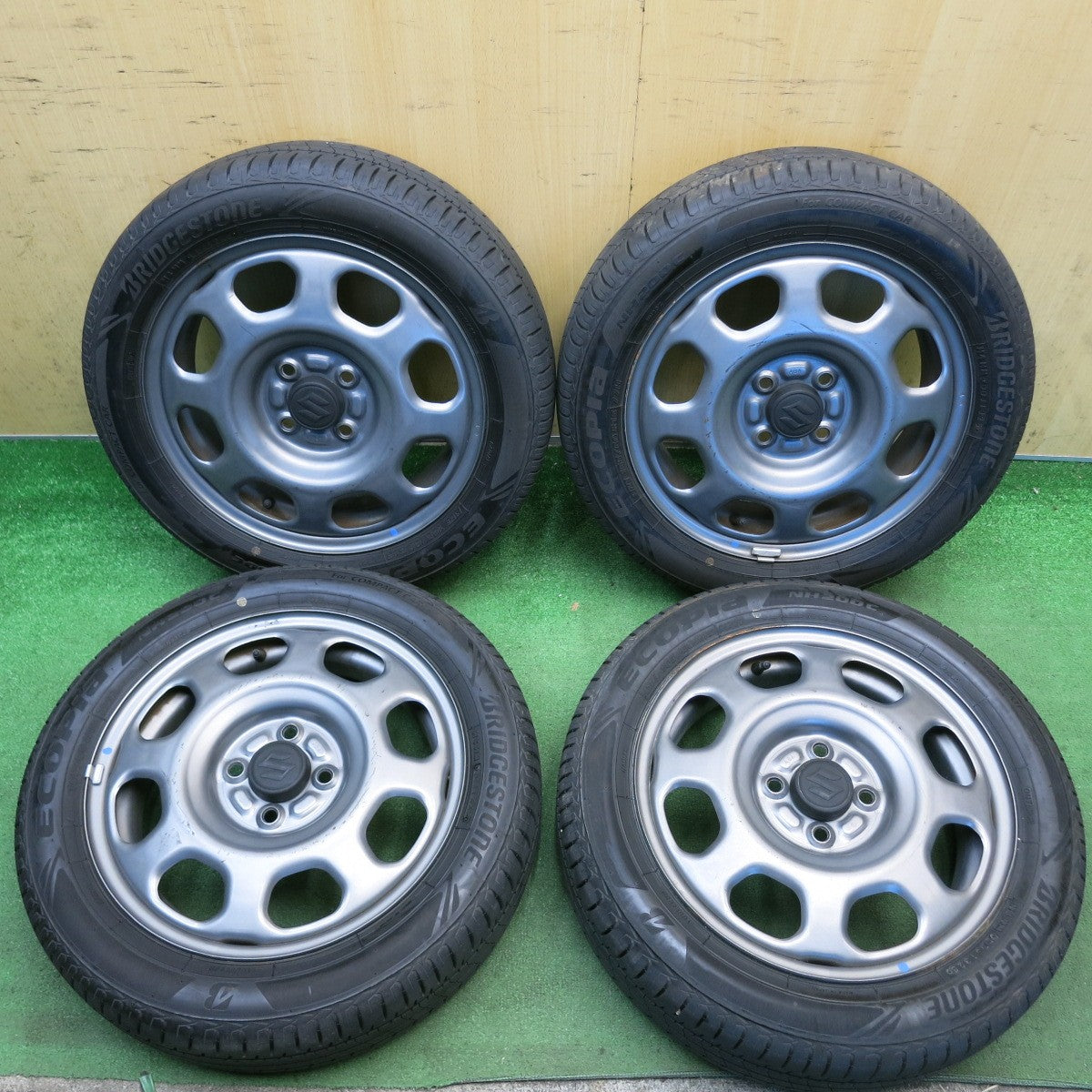 バリ溝！25年！9分◎スズキ ハスラー 純正 スチール 165/60R15 ブリヂストン エコピア NH200C 15インチ PCD100/4H◎6082707HAノ
