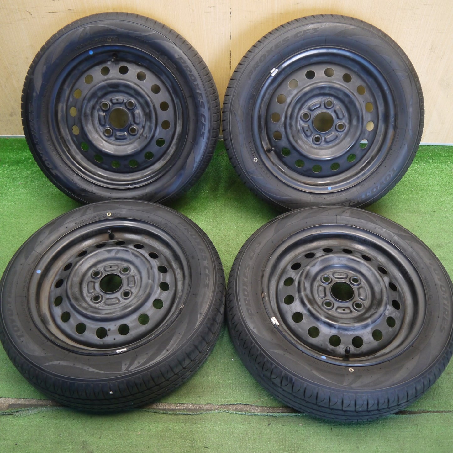 バリ溝！25年！9.5分◎155/65R14 トーヨー プロクセス CF3 スチール ホイール 14インチ PCD100/4H◎6071505Hノ