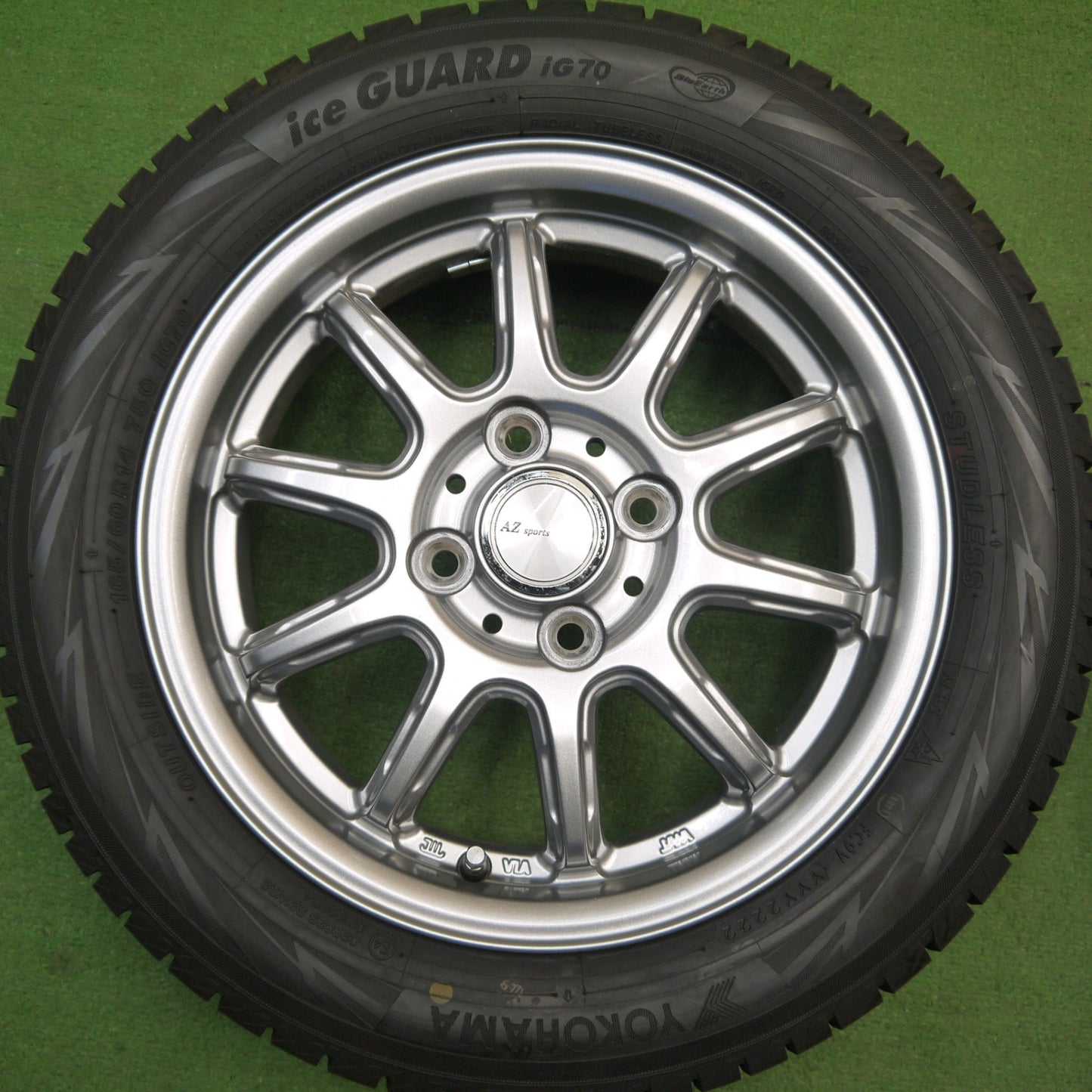 バリ溝！22年！キレイ！ほぼ10分★スタッドレス 165/60R14 ヨコハマ アイスガード iG70 AZ sport AZスポーツ 14インチ 軽サイズ PCD100/4H★6040102Hス