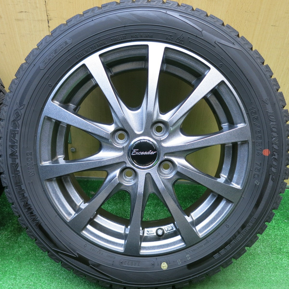 バリ溝！23年！ほぼ10分★スタッドレス 155/65R14 ダンロップ ウインターマックス WM02 Exceeder エクシーダー 14インチ PCD100/4H★6010302HAス