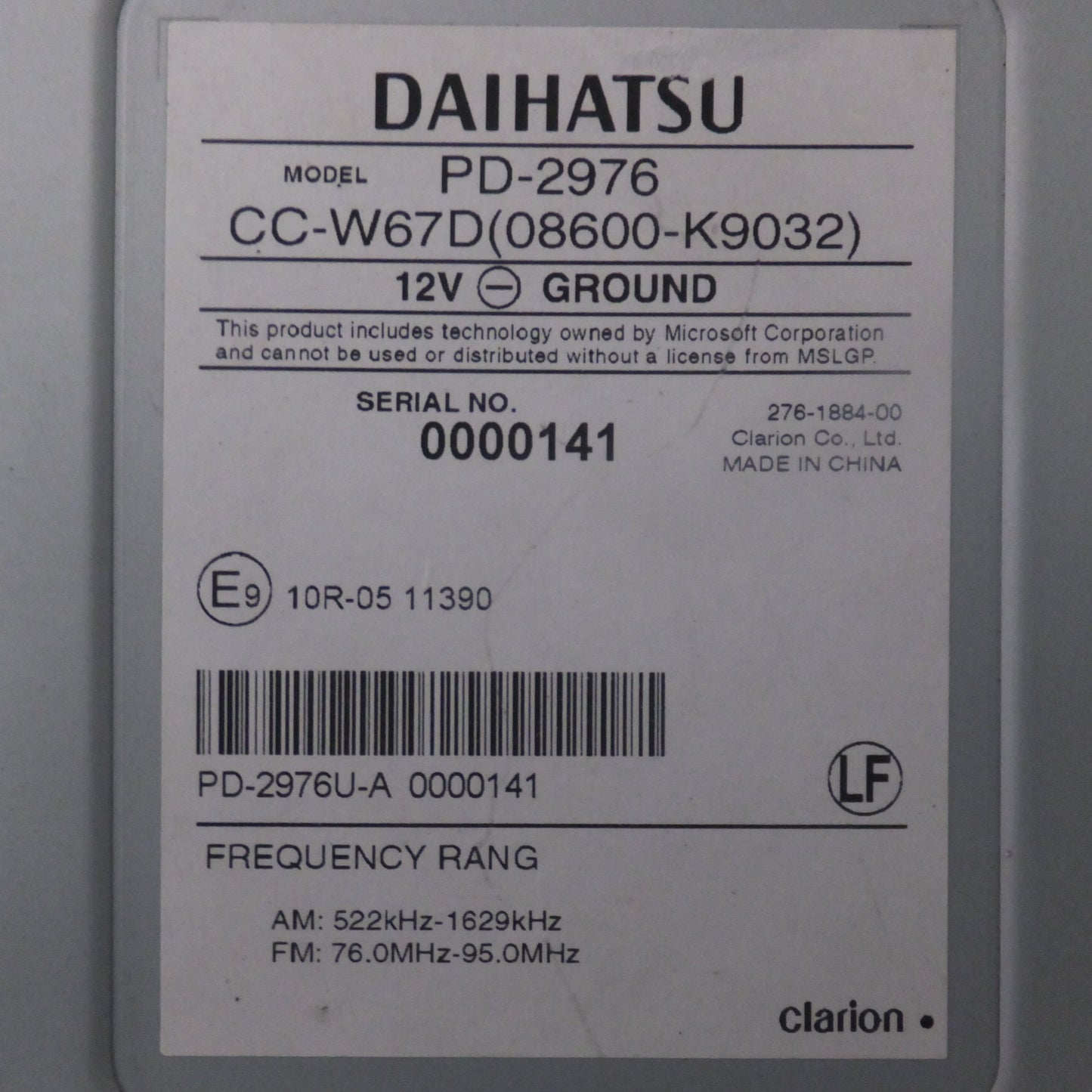 [送料無料] ★クラリオン製 ダイハツ 純正 ワイドシンプルCDチューナー PD-2976 CC-W67D 08600-K9032(64★