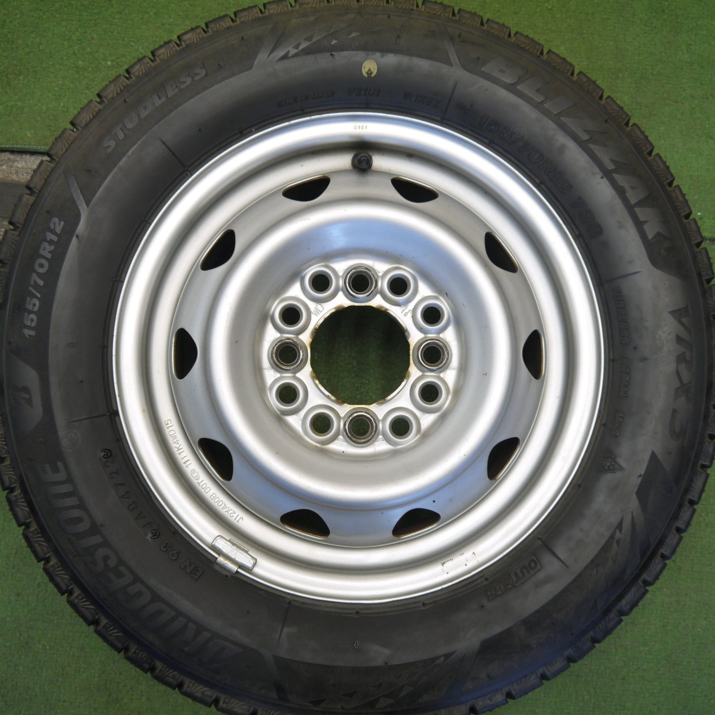 バリ溝！22年！キレイ！9分◎スタッドレス 155/70R12 ブリヂストン ブリザック VRX3 スチール ホイール 12インチ PCD100 110 114.3/4H マルチ◎6080505Hス